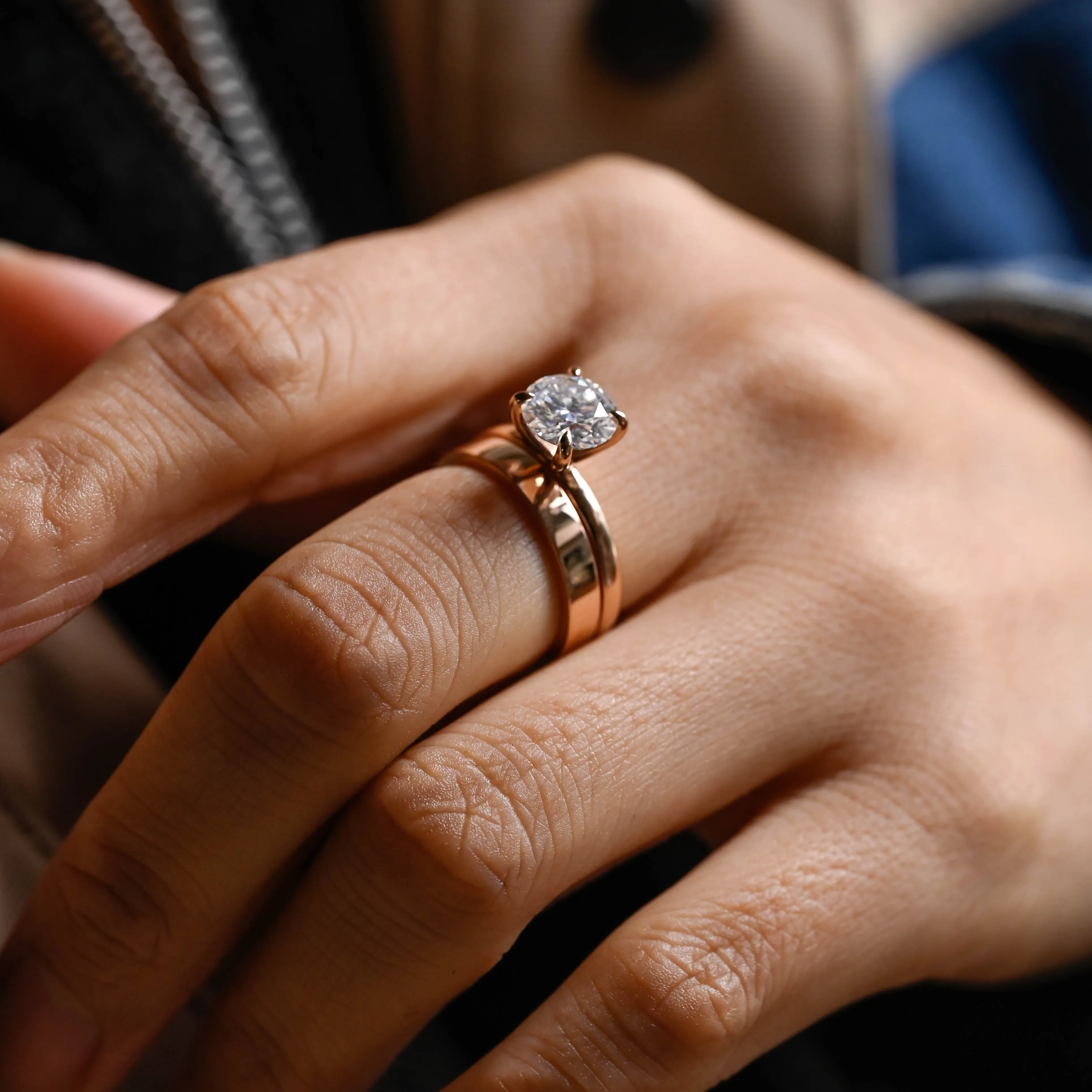 Solid Gold Round Cut Moissanite Engagement Ring Set, Bridal Set sold by Causyou product image thumbnail 4