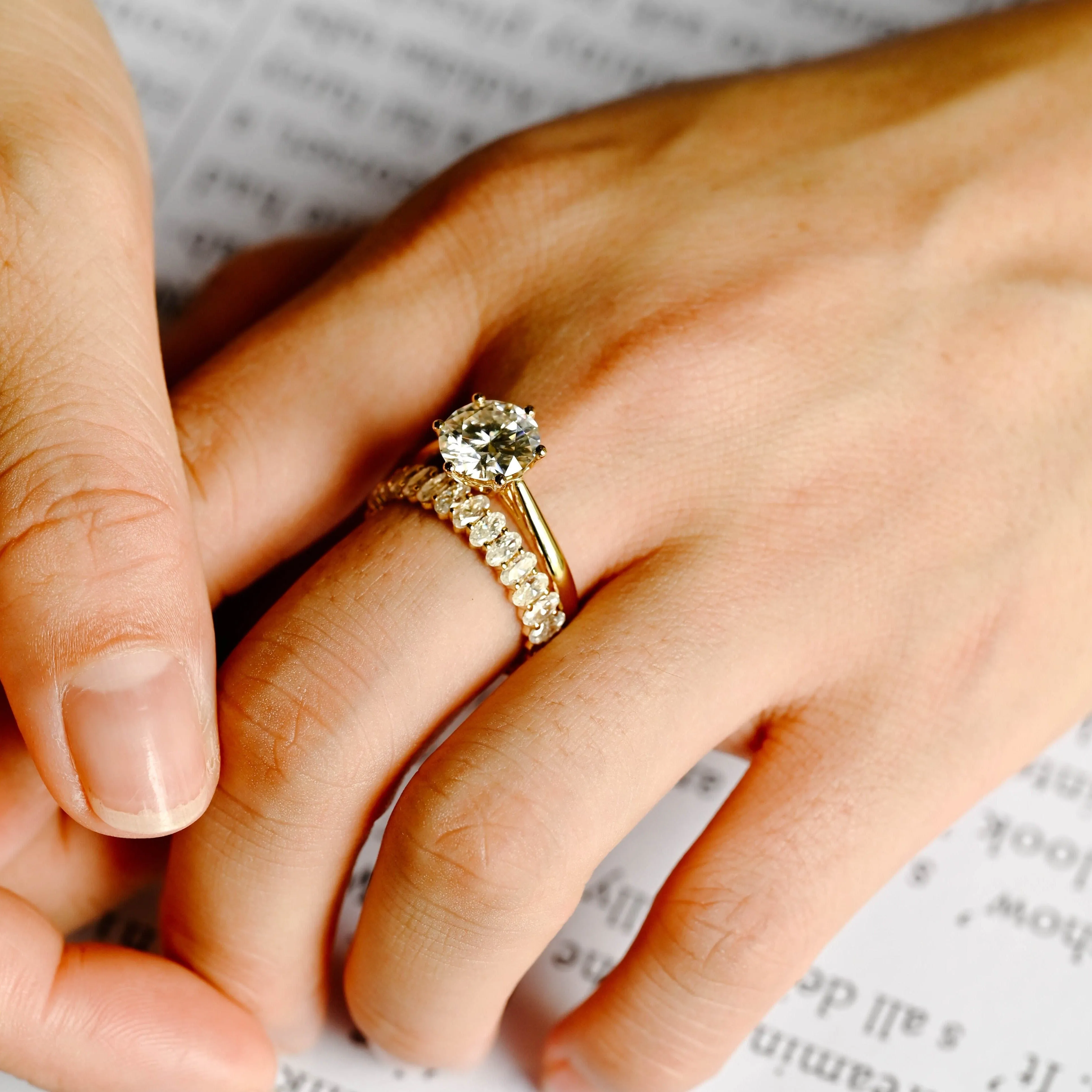 Solid Gold Round Cut Moissanite Engagement Ring Set, Bridal Set sold by Causyou product image thumbnail 2