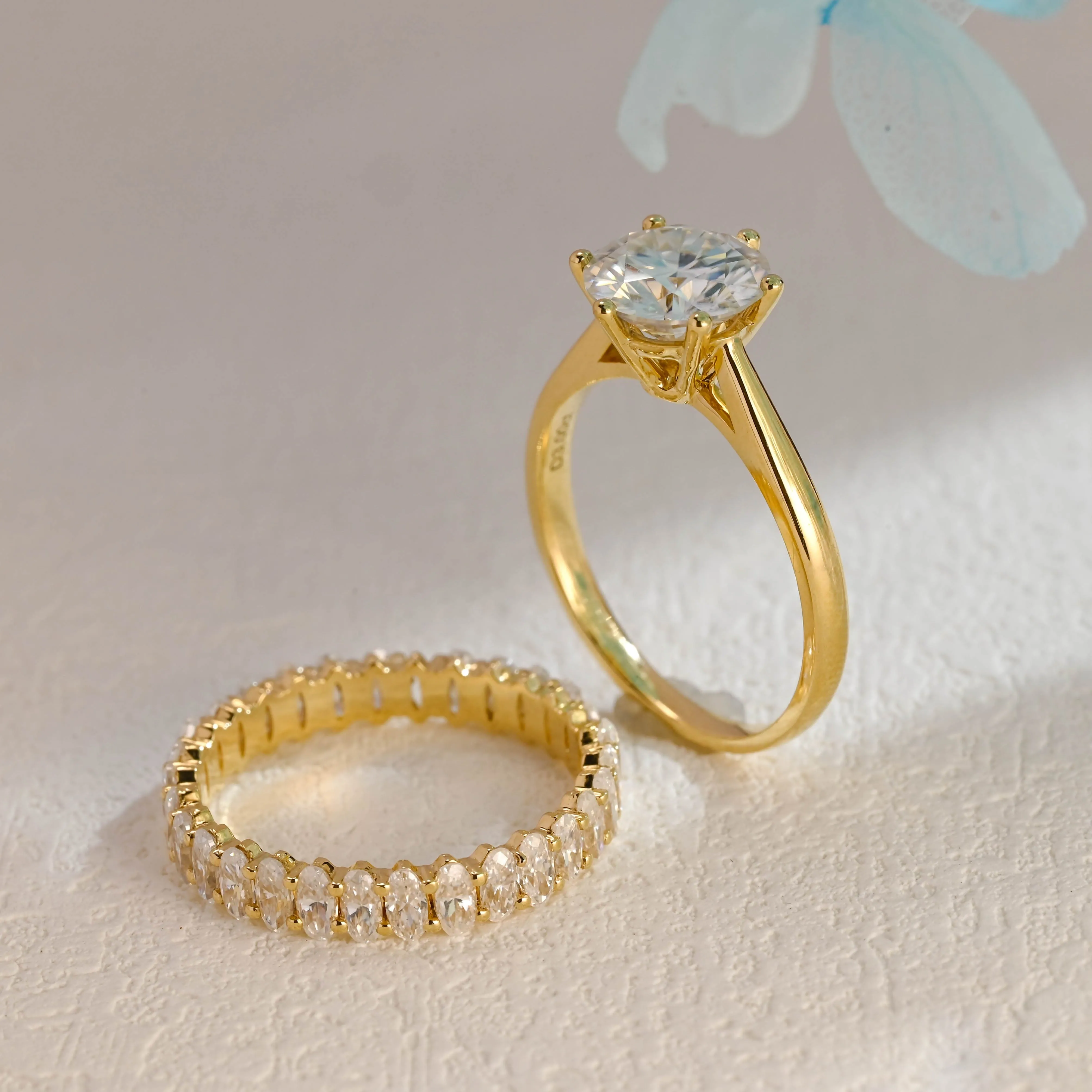 Solid Gold Round Cut Moissanite Engagement Ring Set, Bridal Set sold by Causyou product image thumbnail 5