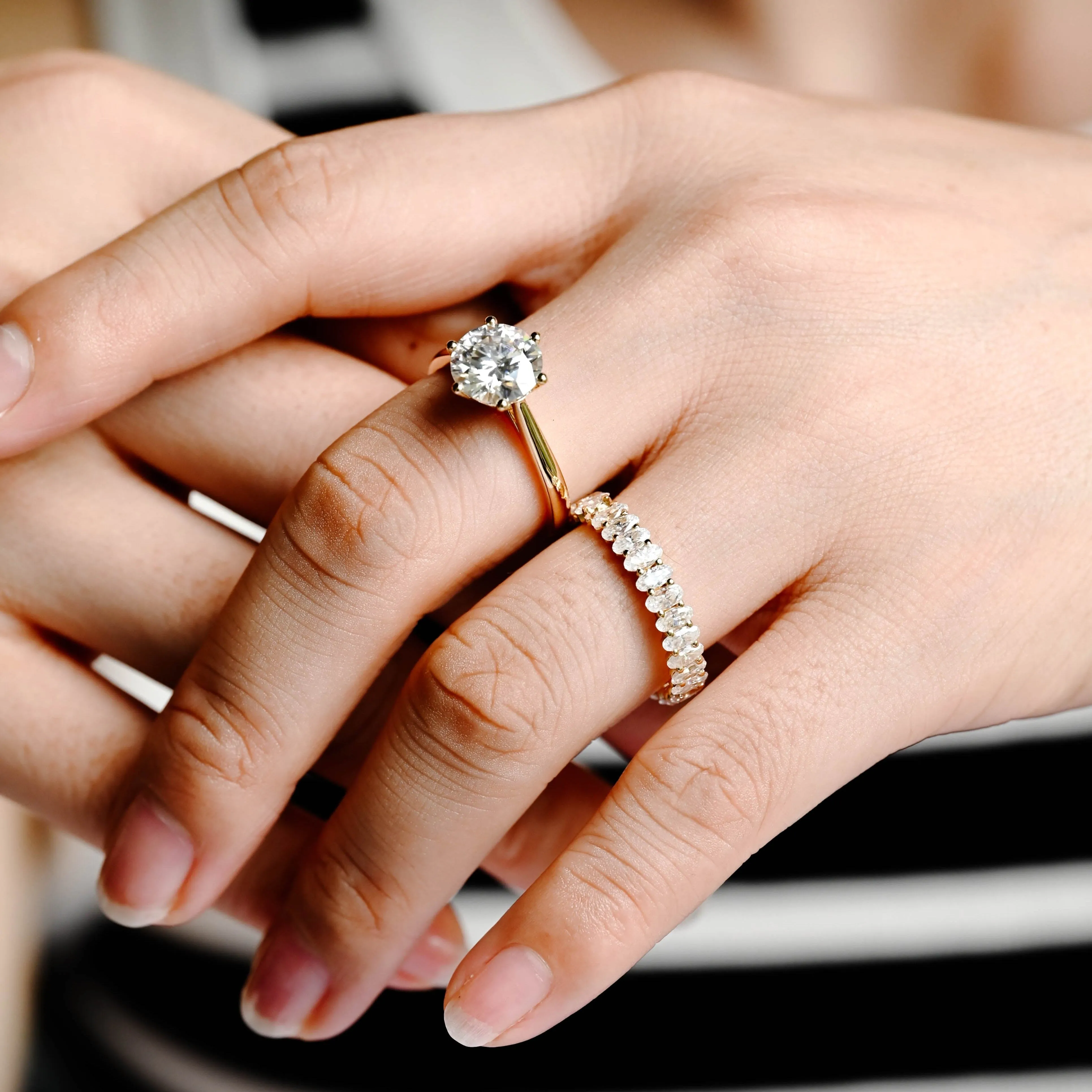 Solid Gold Round Cut Moissanite Engagement Ring Set, Bridal Set sold by Causyou product image thumbnail 4