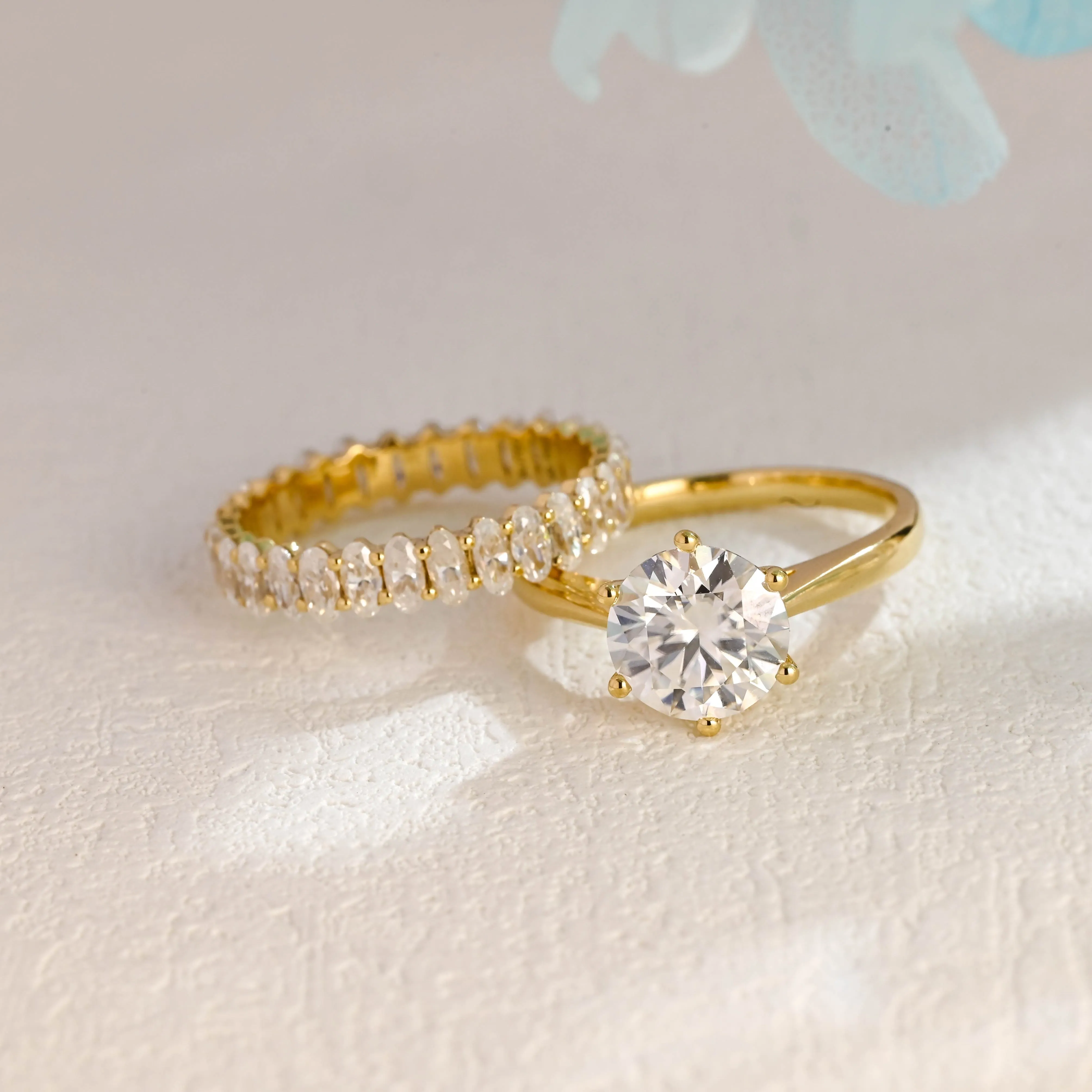 Solid Gold Round Cut Moissanite Engagement Ring Set, Bridal Set sold by Causyou