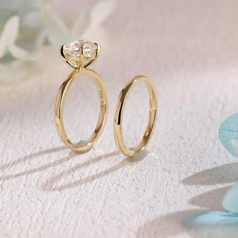 Solid Gold Solitaire Round Cut Moissanite Engagement Ring Set sold by Causyou