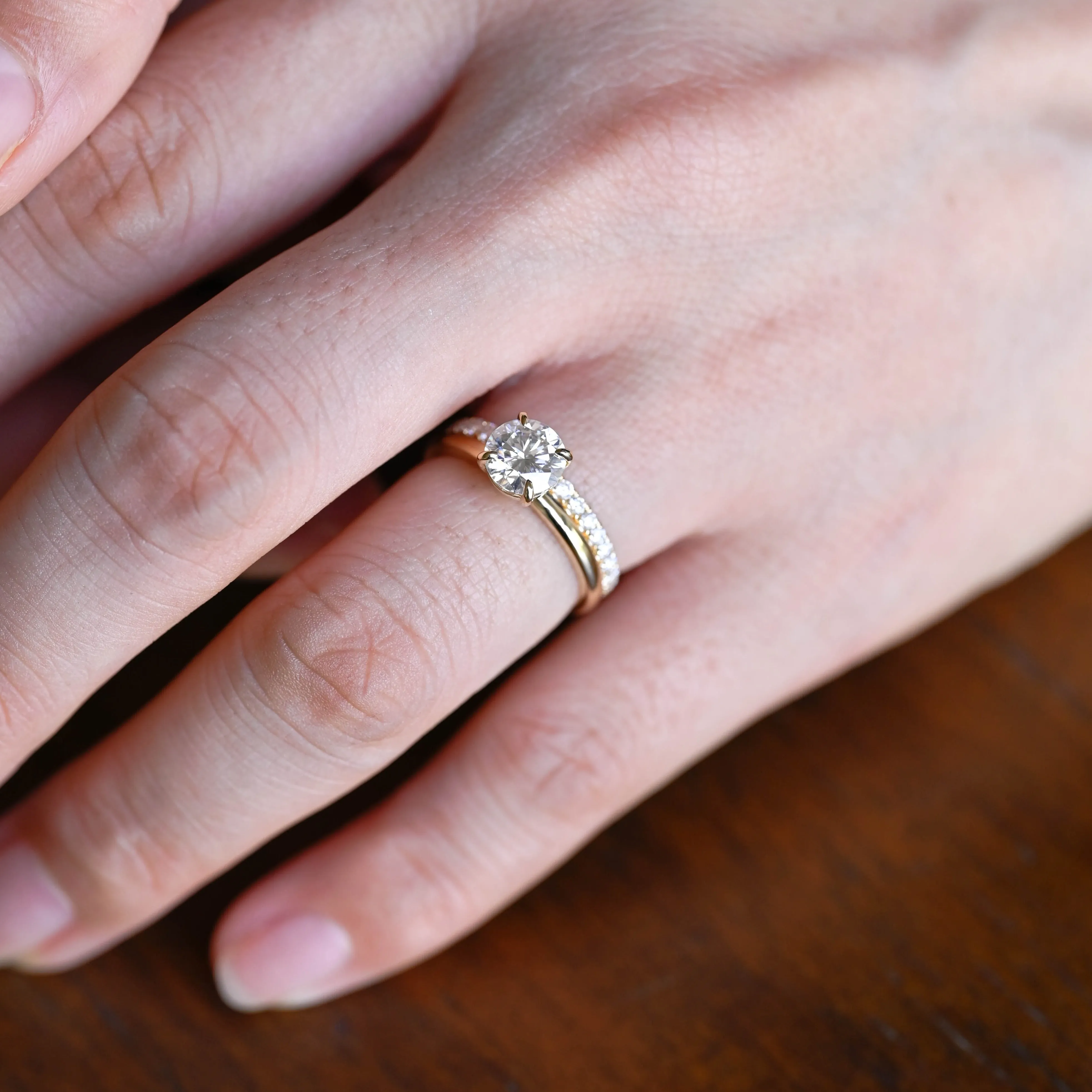 Solid Gold Solitaire Round Cut Moissanite Engagement Ring Set sold by Causyou product image thumbnail 4