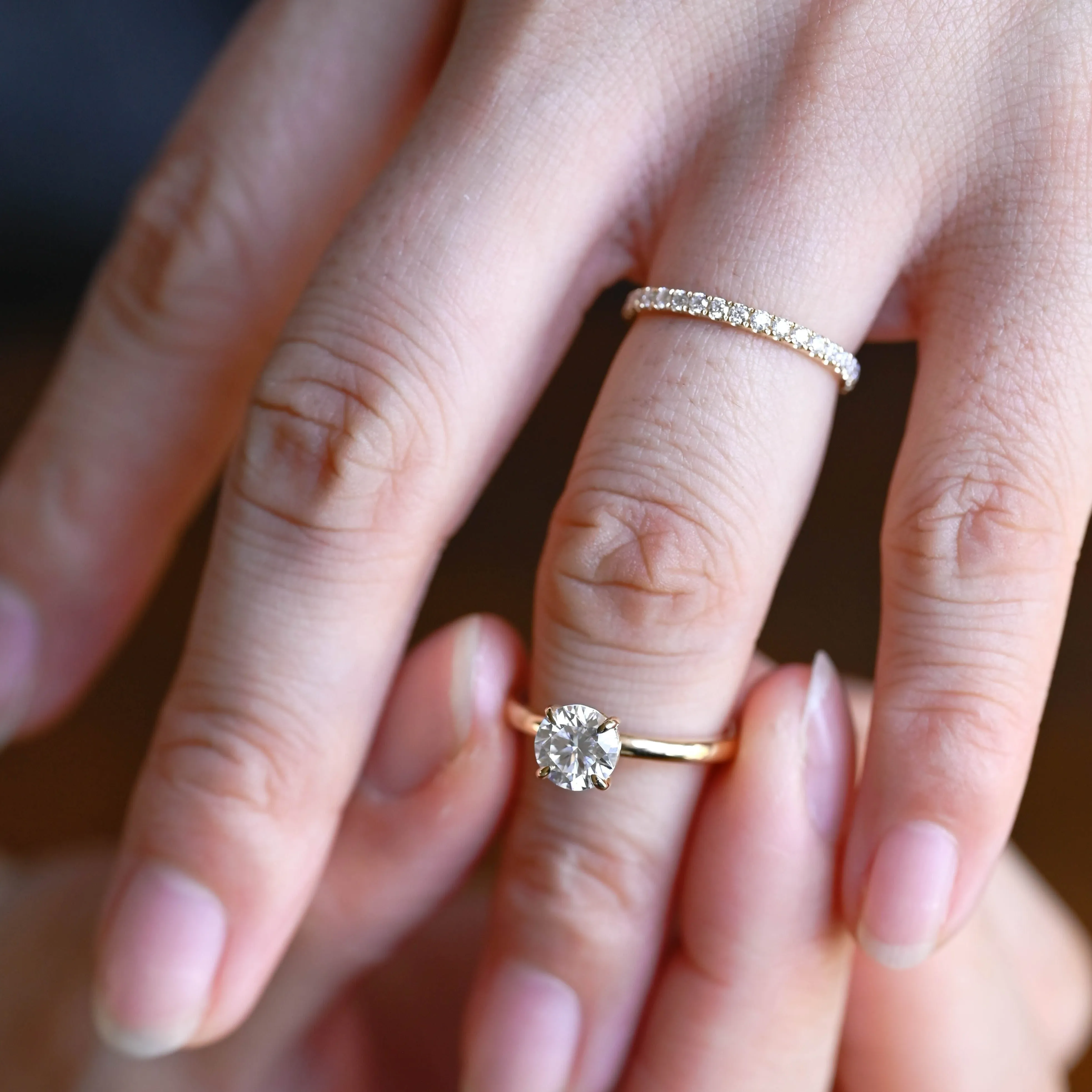 Solid Gold Solitaire Round Cut Moissanite Engagement Ring Set sold by Causyou product image thumbnail 2