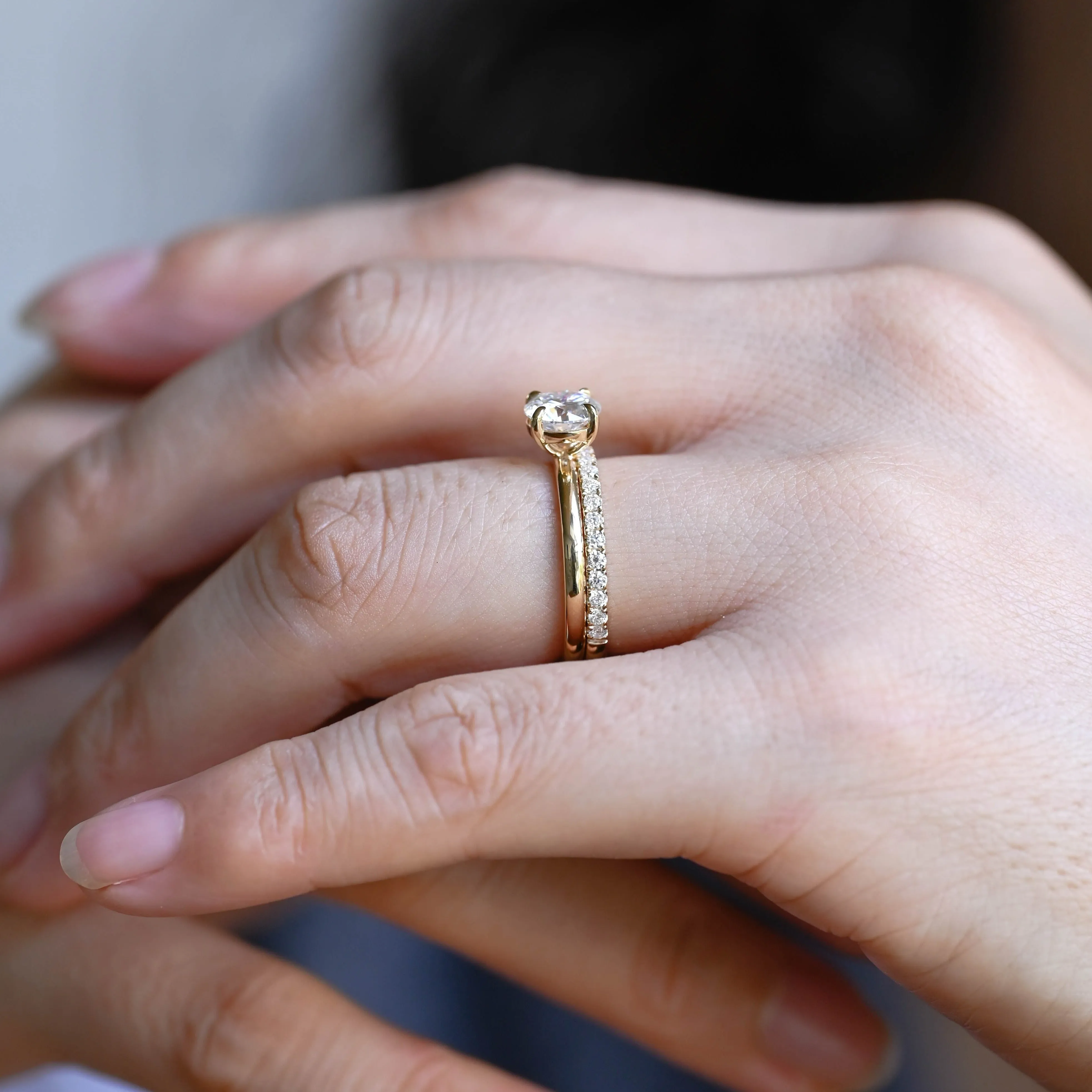 Solid Gold Solitaire Round Cut Moissanite Engagement Ring Set sold by Causyou product image thumbnail 3