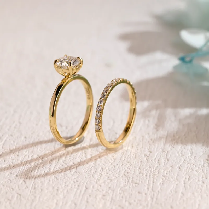 Solid Gold Solitaire Round Cut Moissanite Engagement Ring Set sold by Causyou