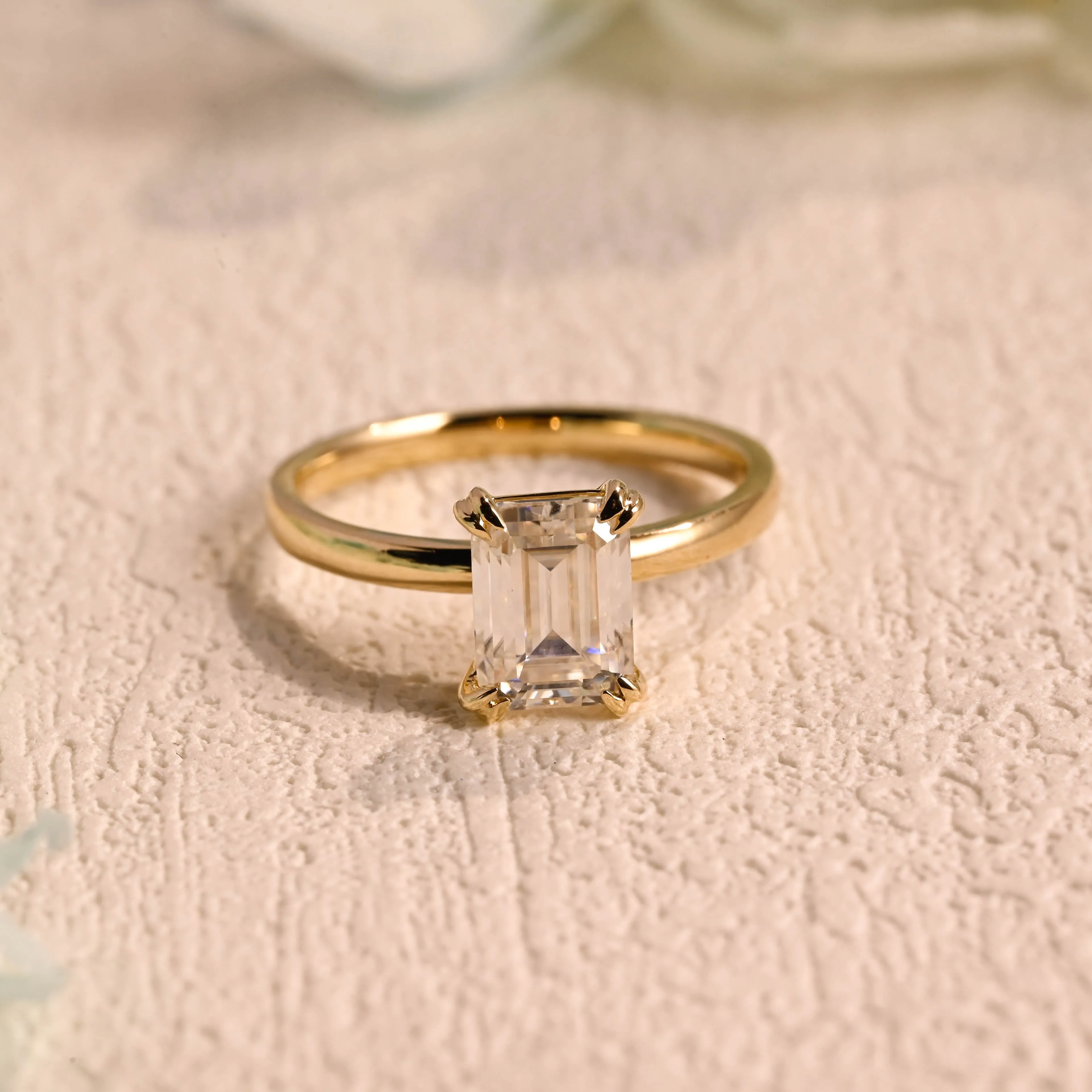 CausYou Solid Gold Solitaire Emerald Cut Moissanite Engagement Ring sold by Causyou