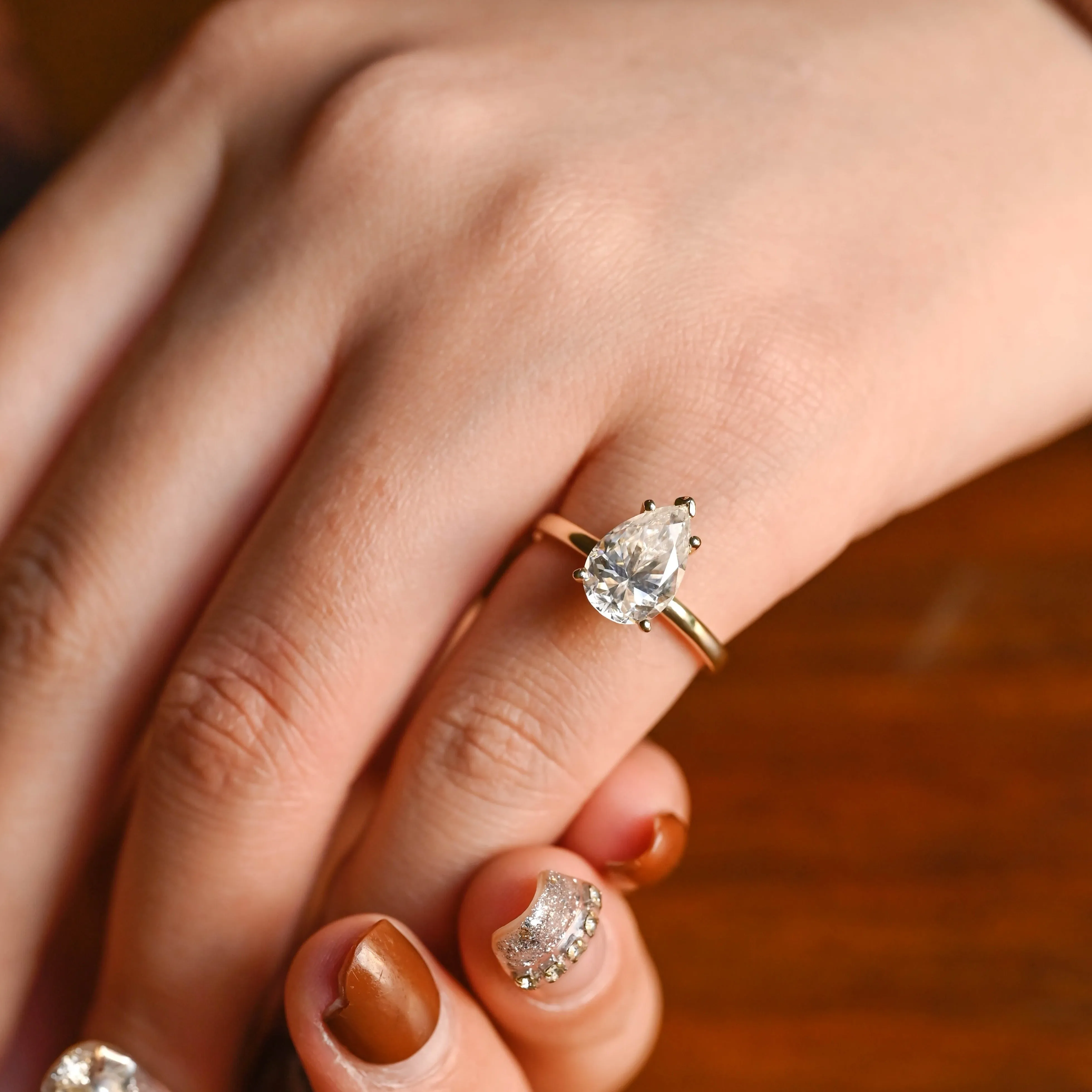 Solid Gold Pear Cut Moissanite Engagement Ring, Solitaire Ring sold by Causyou product image thumbnail 2