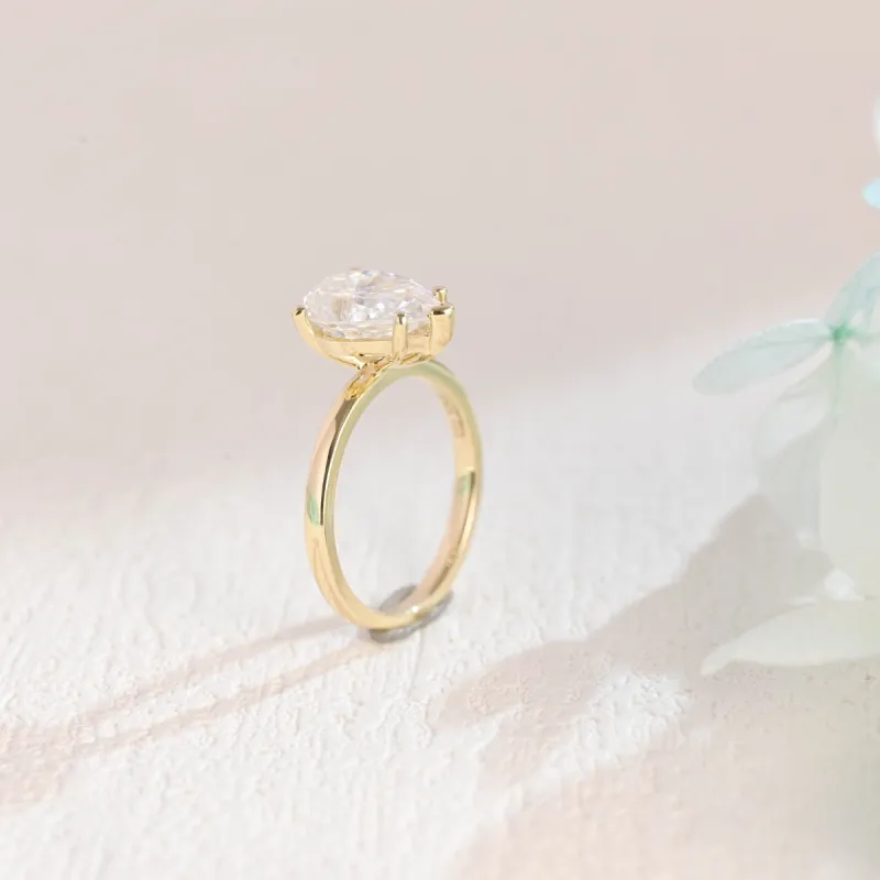 Solid Gold Pear Cut Moissanite Engagement Ring, Solitaire Ring sold by Causyou