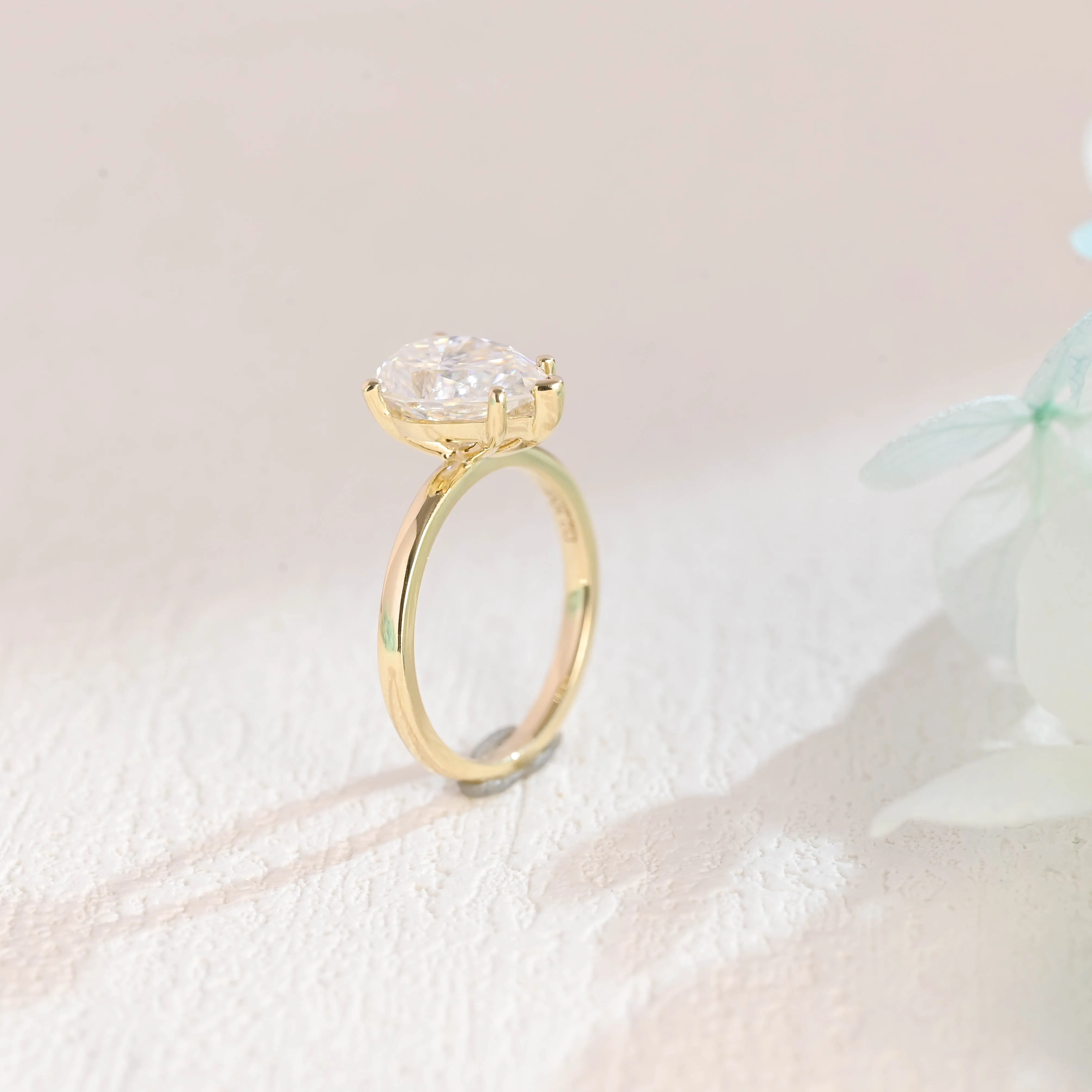 Solid Gold Pear Cut Moissanite Engagement Ring, Solitaire Ring sold by Causyou