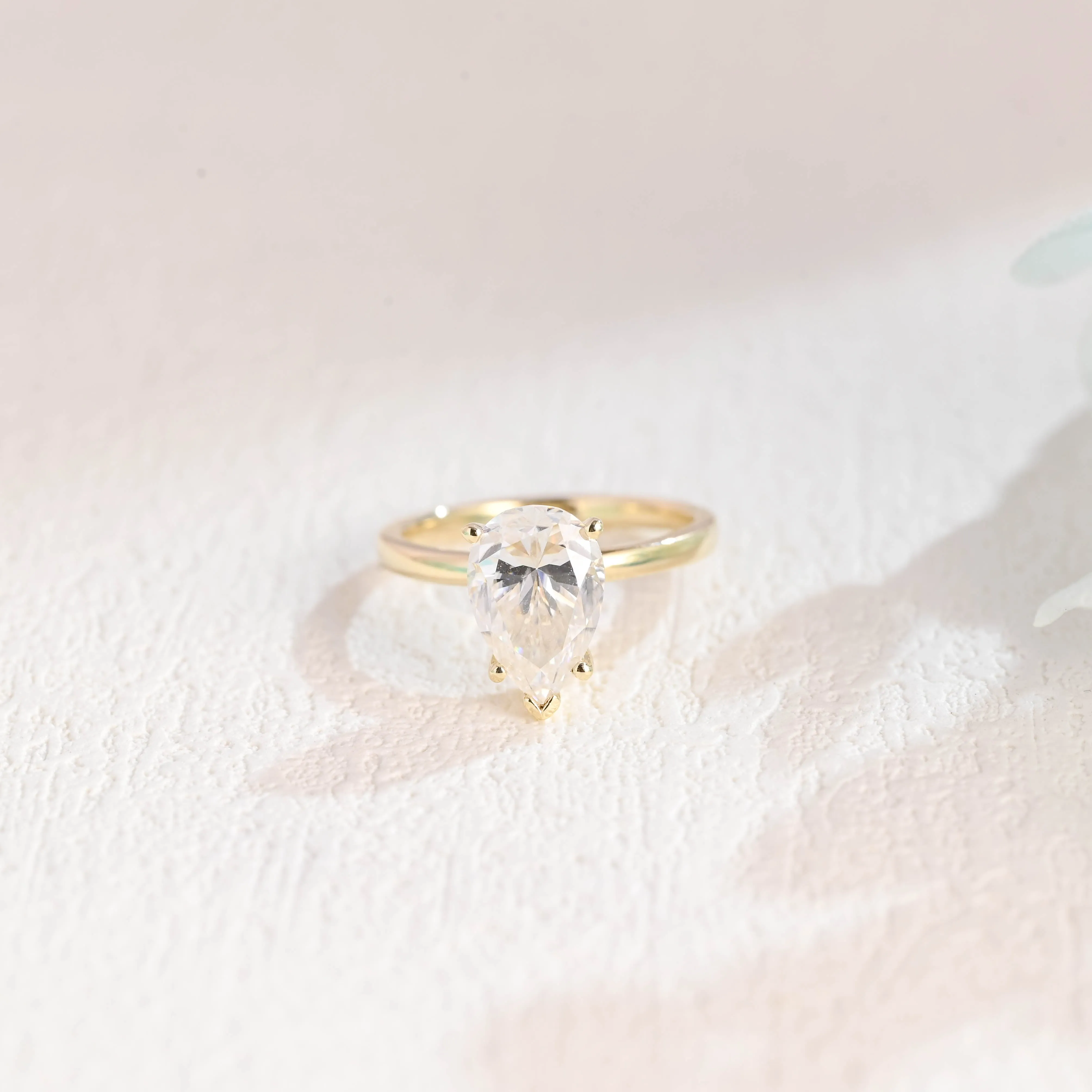 Solid Gold Pear Cut Moissanite Engagement Ring, Solitaire Ring sold by Causyou product image thumbnail 5