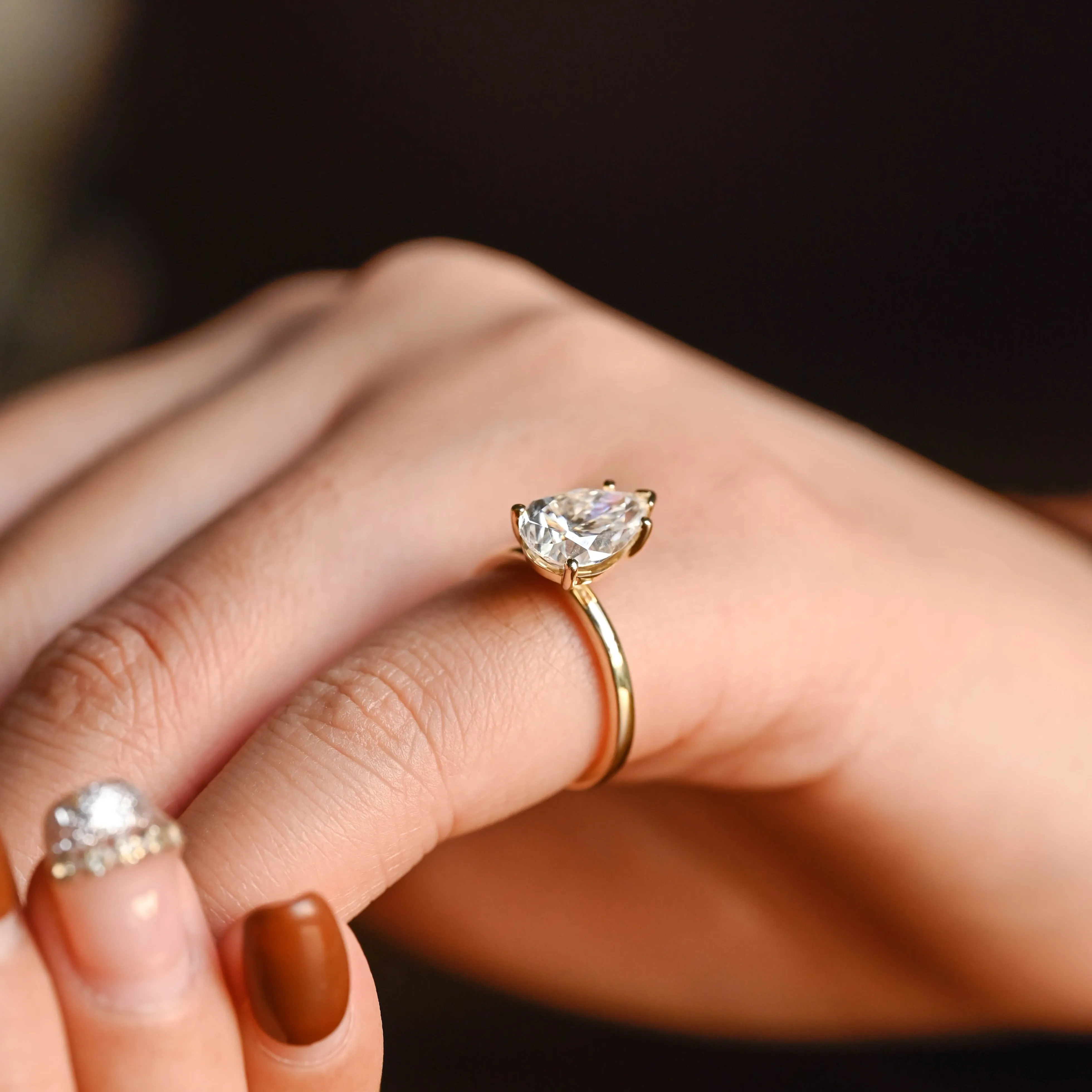 Solid Gold Pear Cut Moissanite Engagement Ring, Solitaire Ring sold by Causyou product image thumbnail 3