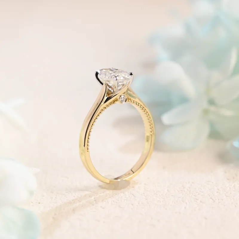Two Tone Solid Gold Marquise Cut Moissanite Engagement Ring sold by Causyou