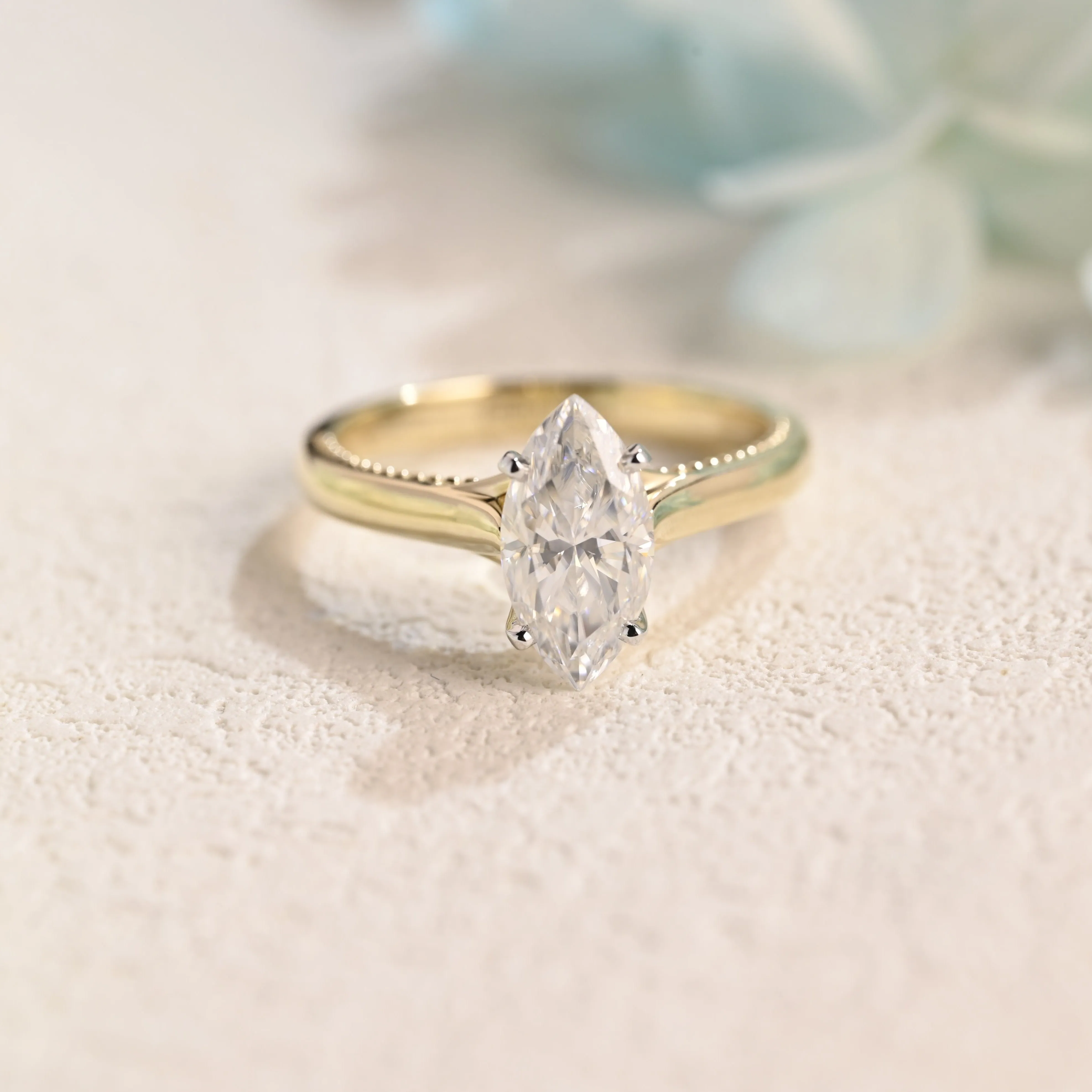 Two Tone Solid Gold Marquise Cut Moissanite Engagement Ring sold by Causyou product image thumbnail 5