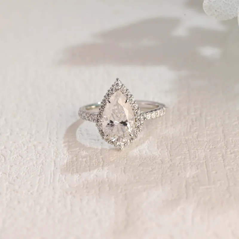 Solid Gold Pear Cut Moissanite Engagement Ring Halo Ring, Pave Ring sold by Causyou