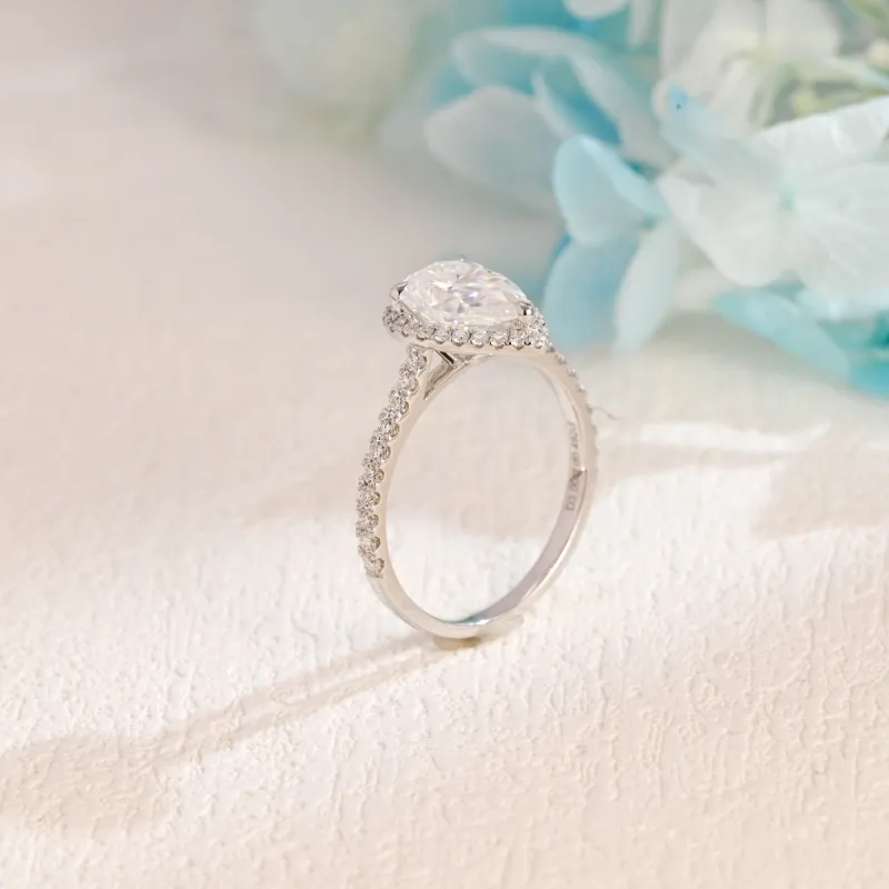 Solid Gold Pear Cut Moissanite Engagement Ring Halo Ring sold by Causyou