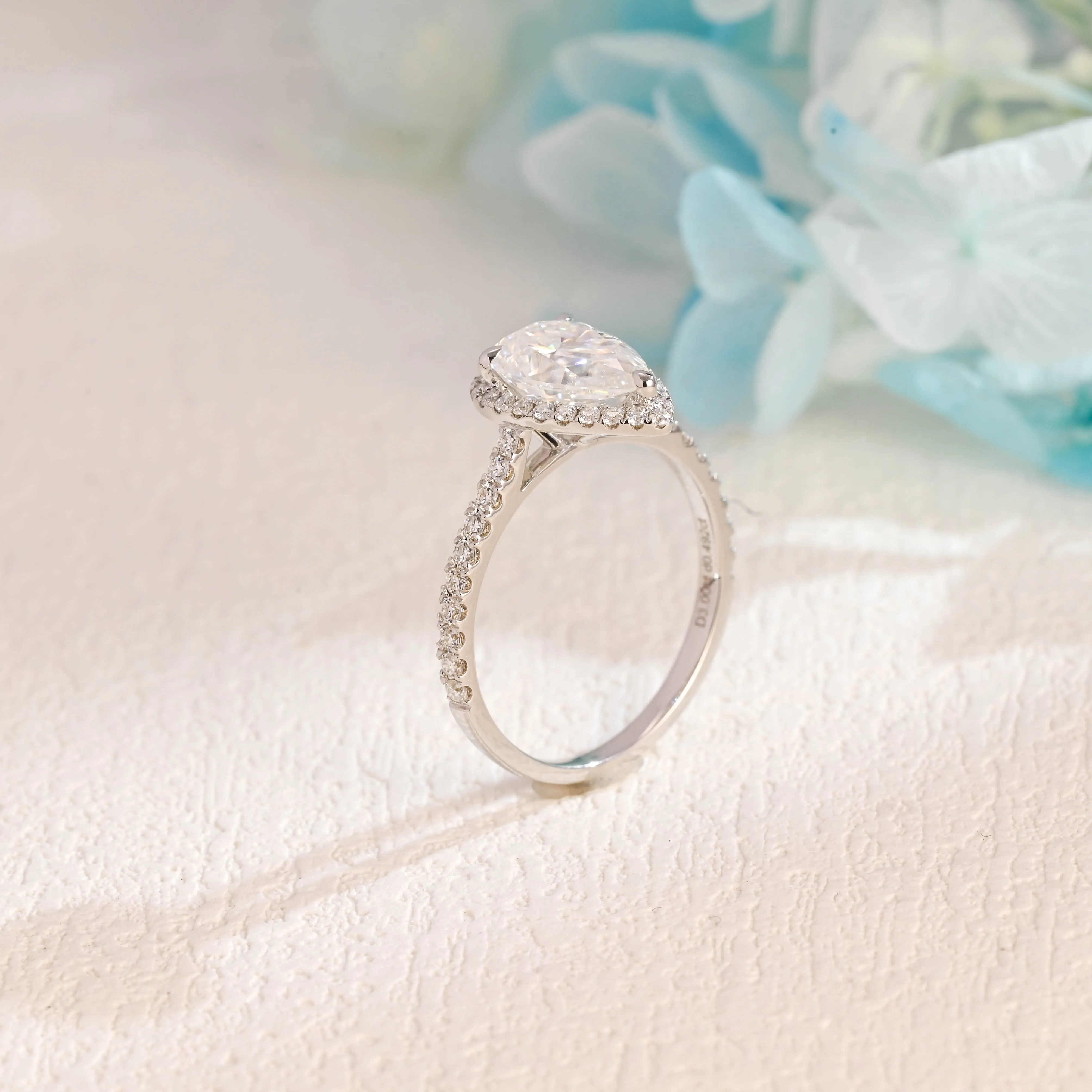 Solid Gold Pear Cut Moissanite Engagement Ring Halo Ring sold by Causyou