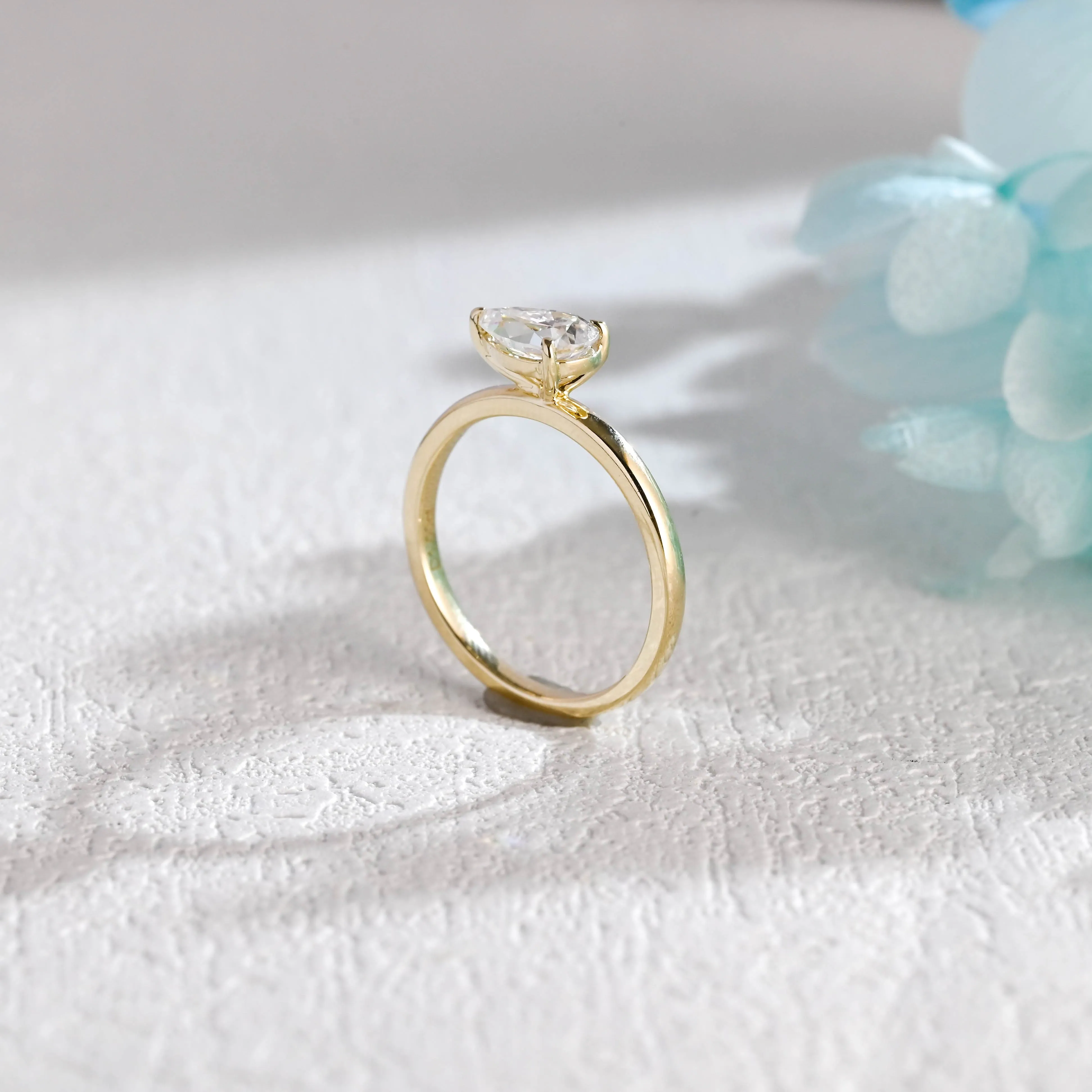 Solid Gold Pear Cut Moissanite Engagement Ring East West Ring, Solitaire Ring sold by Causyou product image thumbnail 5