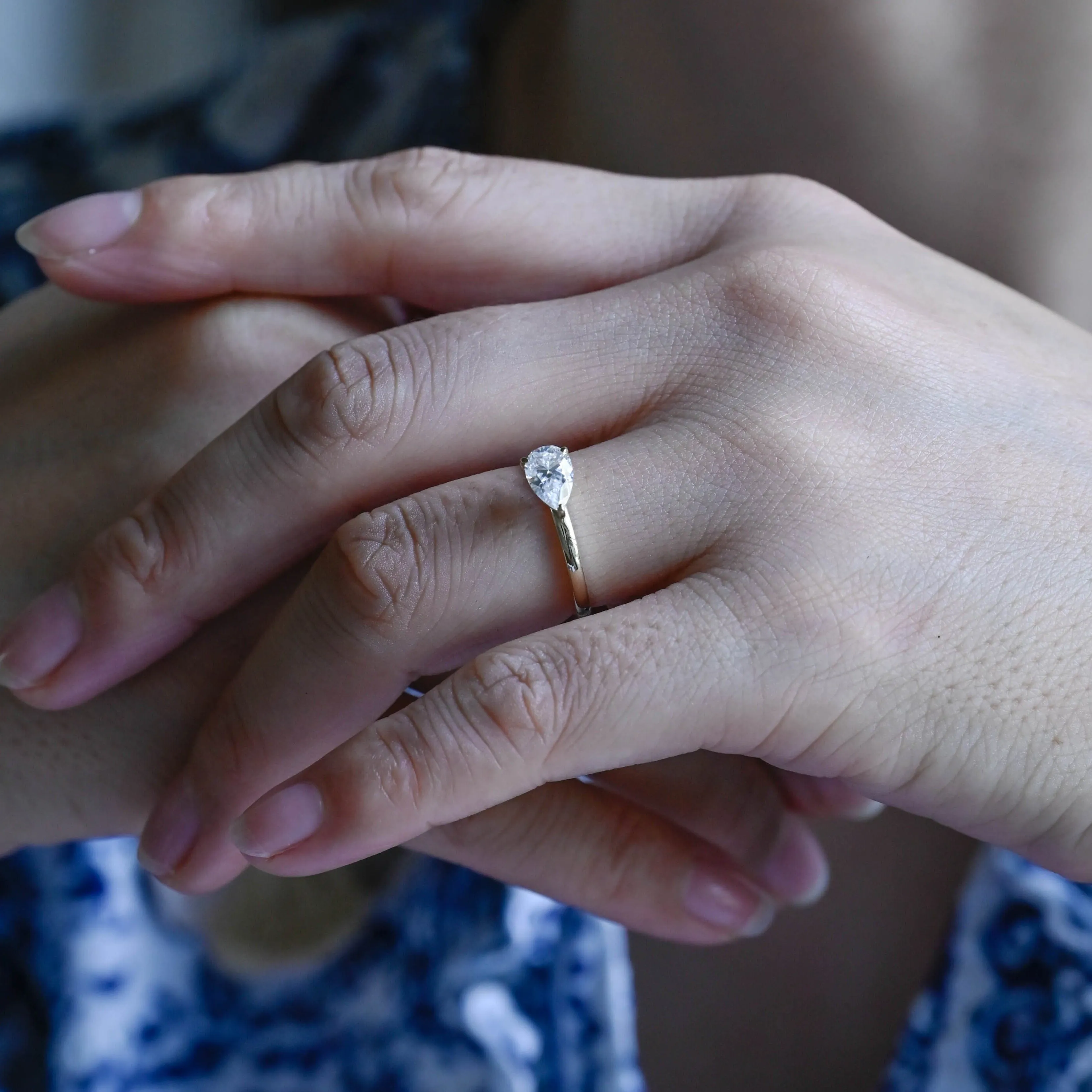 Solid Gold Pear Cut Moissanite Engagement Ring East West Ring, Solitaire Ring sold by Causyou product image thumbnail 4