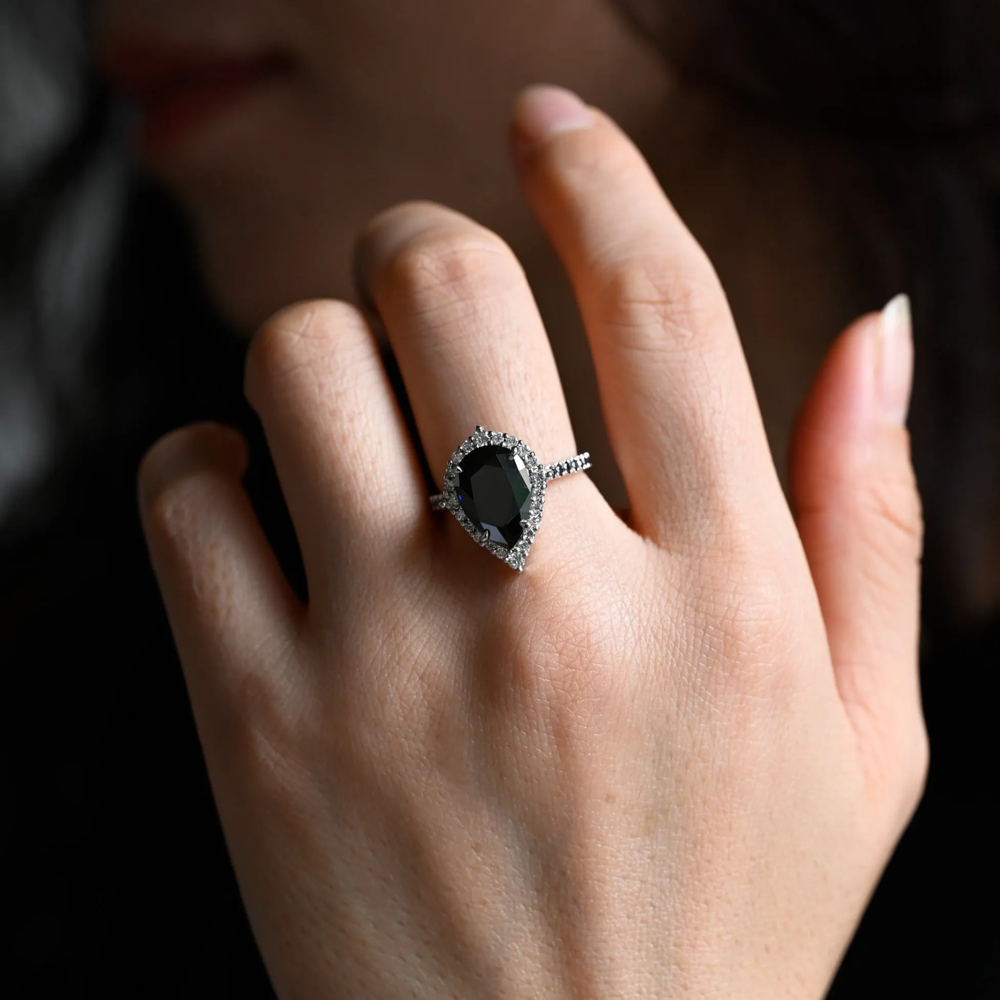 Solid Gold Pear Cut Black Moissanite Engagement Ring sold by Causyou product image thumbnail 2