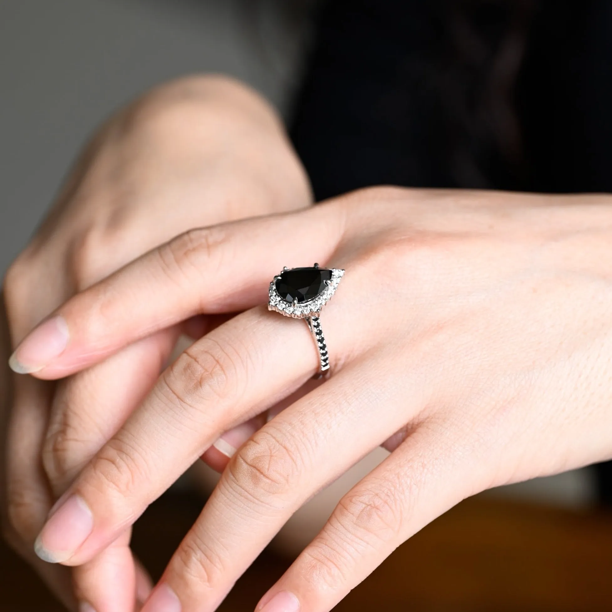 Solid Gold Pear Cut Black Moissanite Engagement Ring sold by Causyou product image thumbnail 4