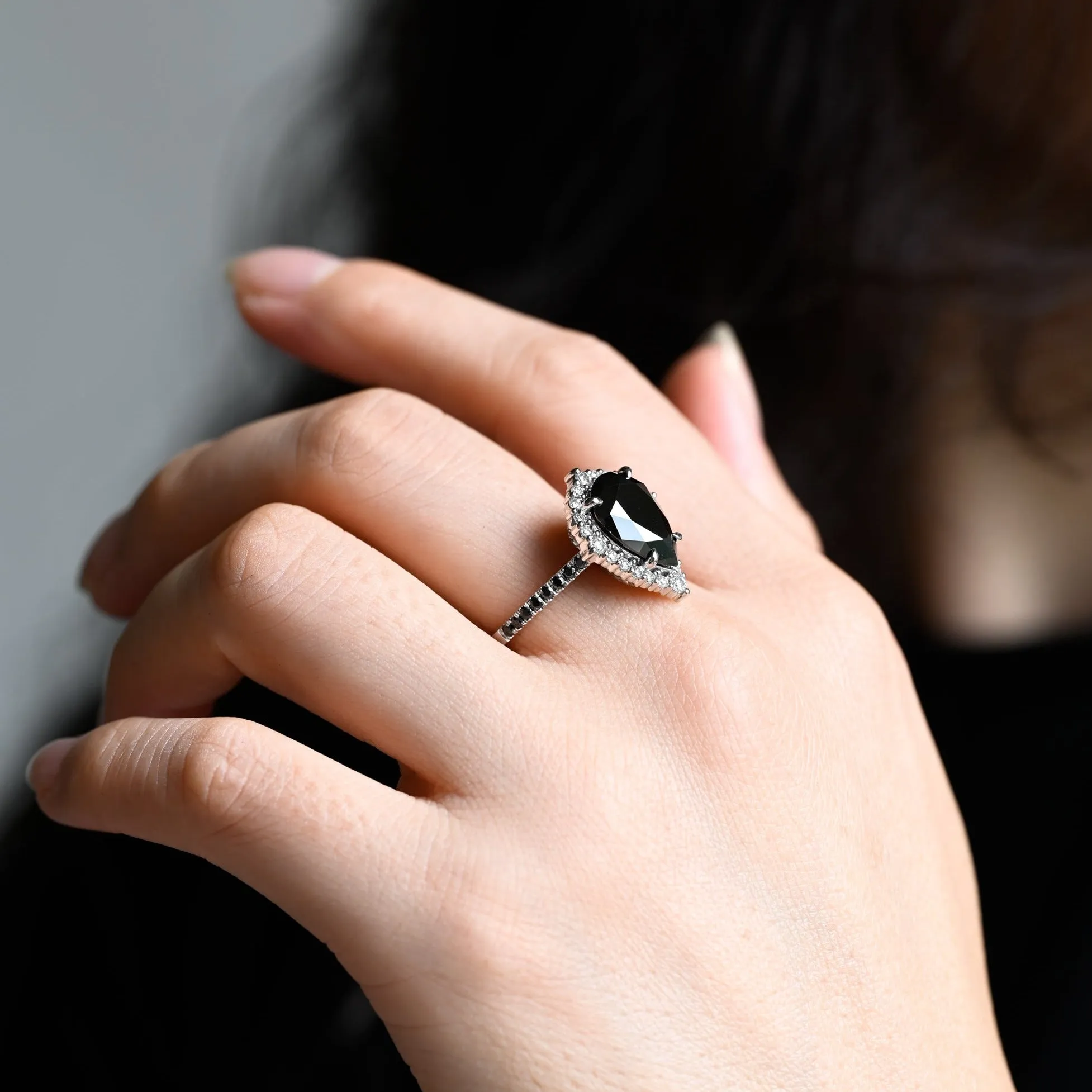 Solid Gold Pear Cut Black Moissanite Engagement Ring sold by Causyou product image thumbnail 3