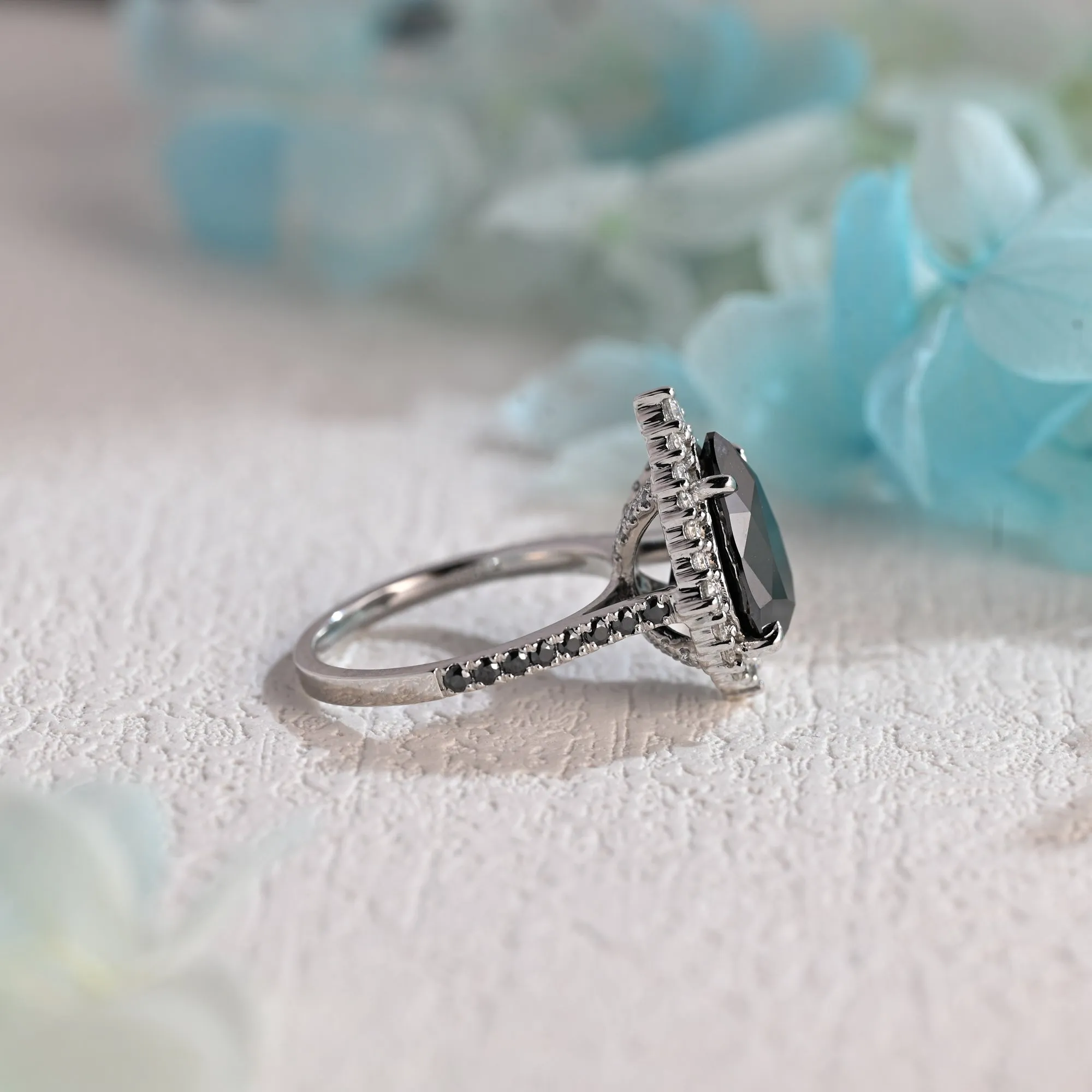 Solid Gold Pear Cut Black Moissanite Engagement Ring sold by Causyou product image thumbnail 5