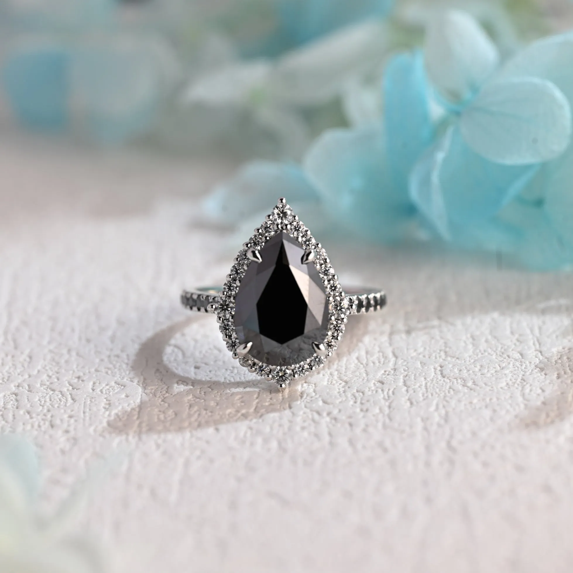 Solid Gold Pear Cut Black Moissanite Engagement Ring sold by Causyou