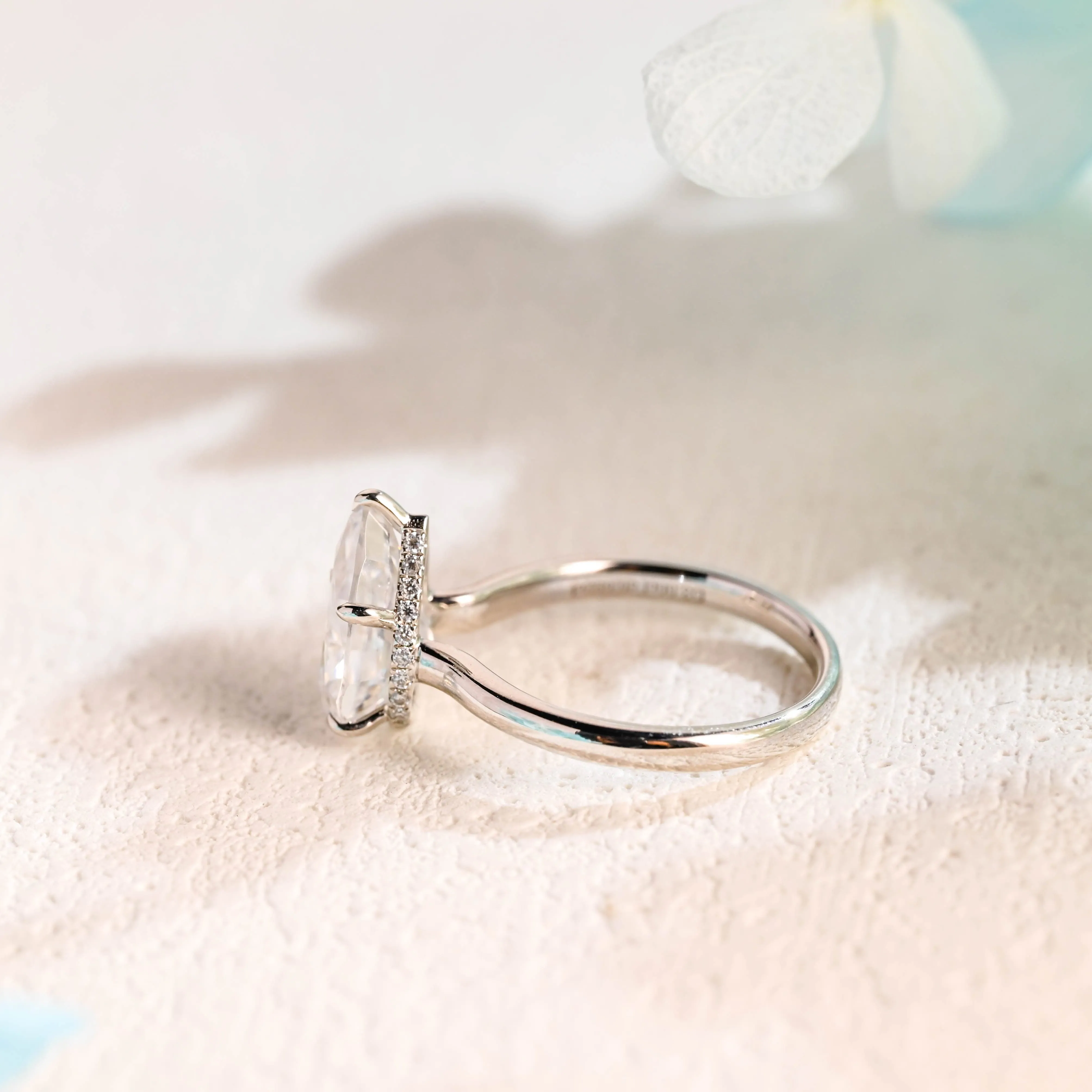 Solid Gold Pear Cut Moissanite Engagement Ring Hidden Halo sold by Causyou product image thumbnail 5