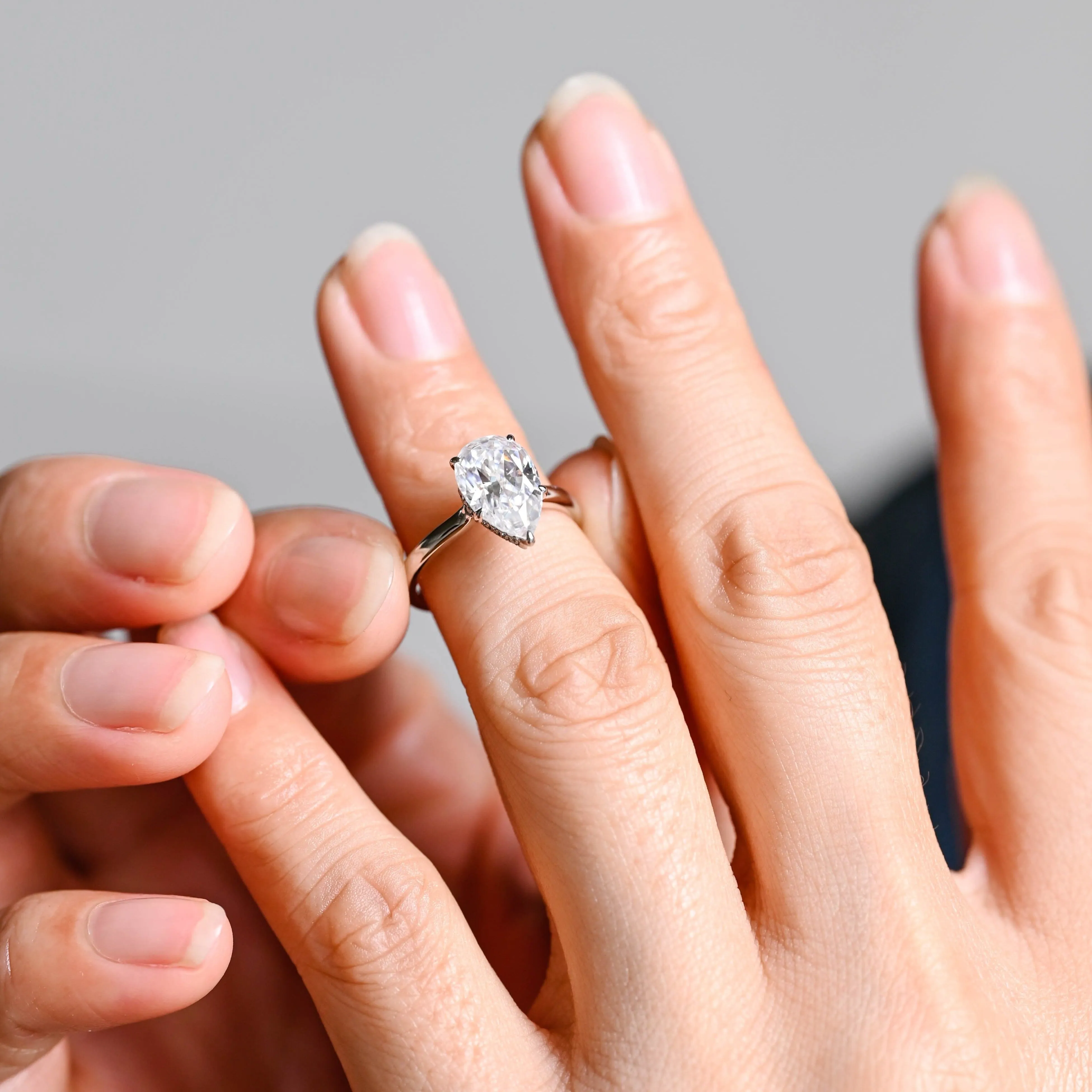 Solid Gold Pear Cut Moissanite Engagement Ring Hidden Halo sold by Causyou product image thumbnail 3