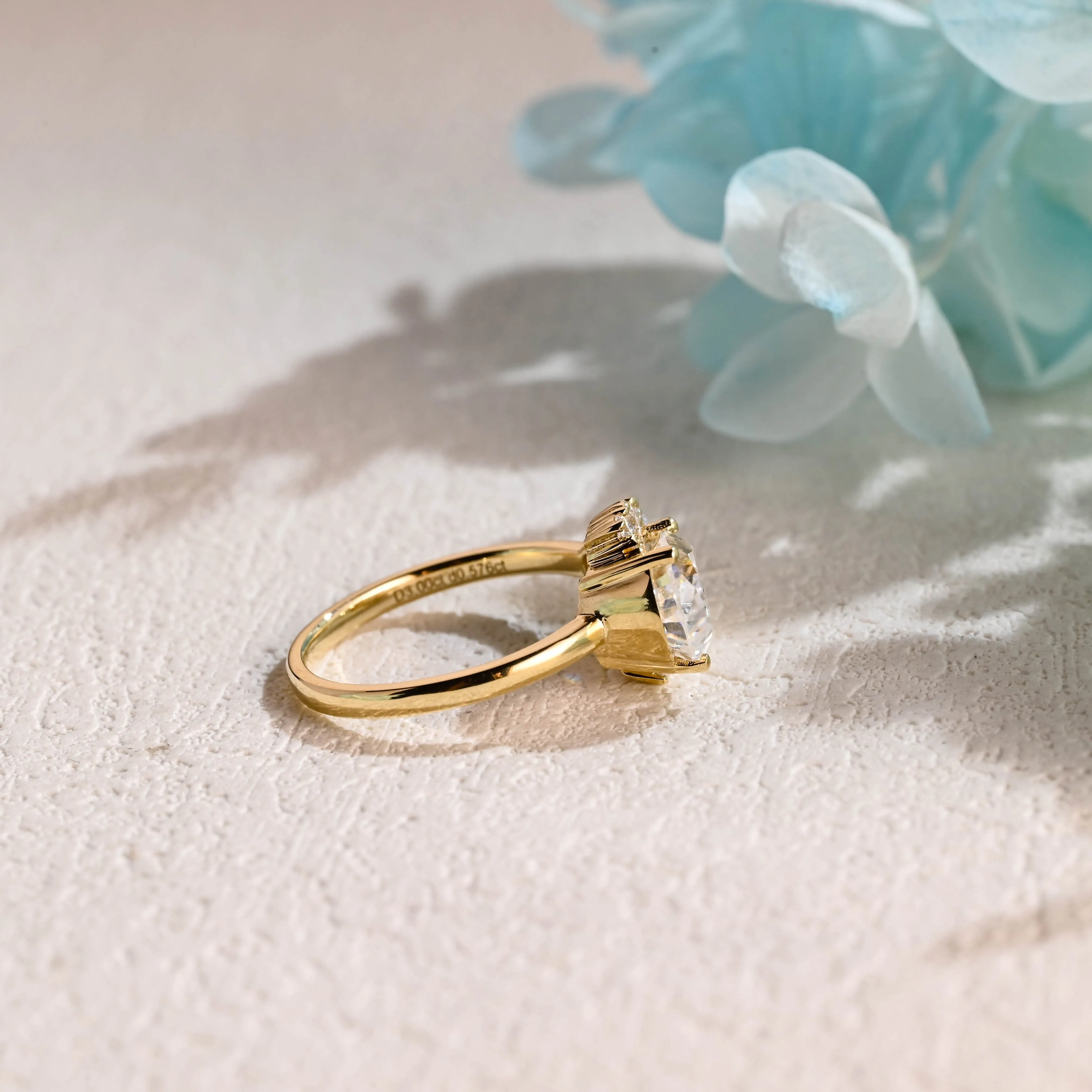 Solid Gold Pear Cut Moissanite Engagement Ring Halo Ring sold by Causyou product image thumbnail 5