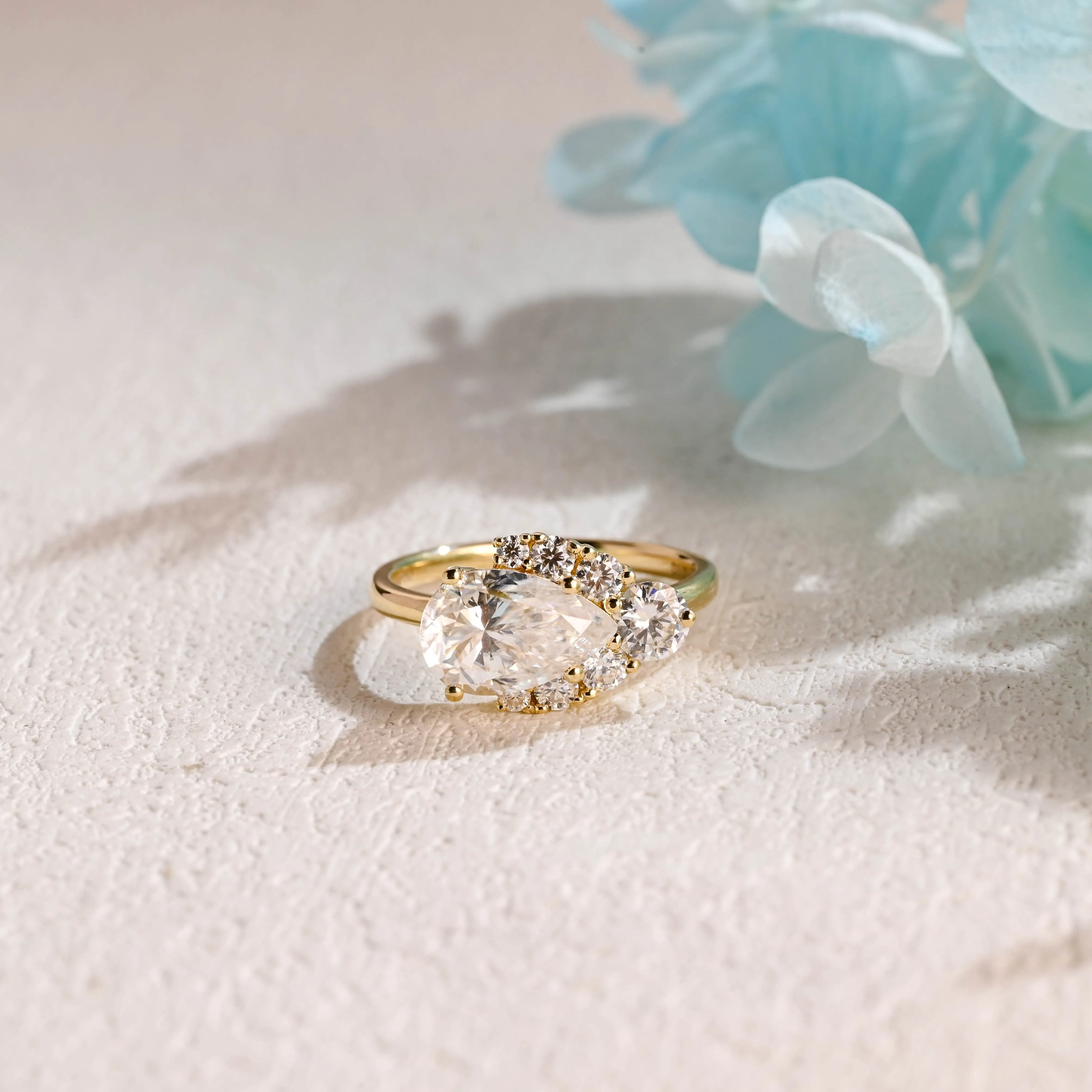 Solid Gold Pear Cut Moissanite Engagement Ring Halo Ring sold by Causyou