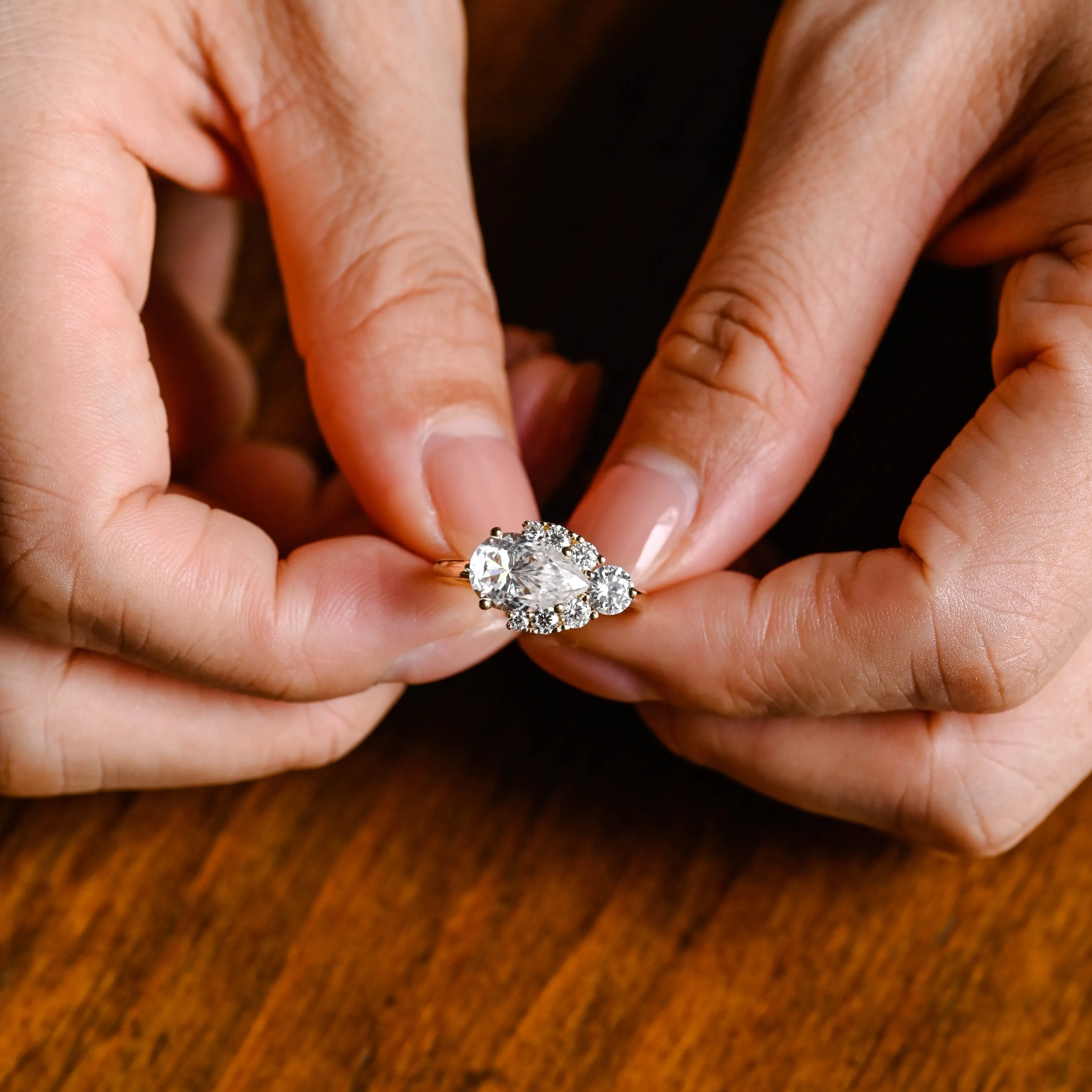 Solid Gold Pear Cut Moissanite Engagement Ring Halo Ring sold by Causyou product image thumbnail 2