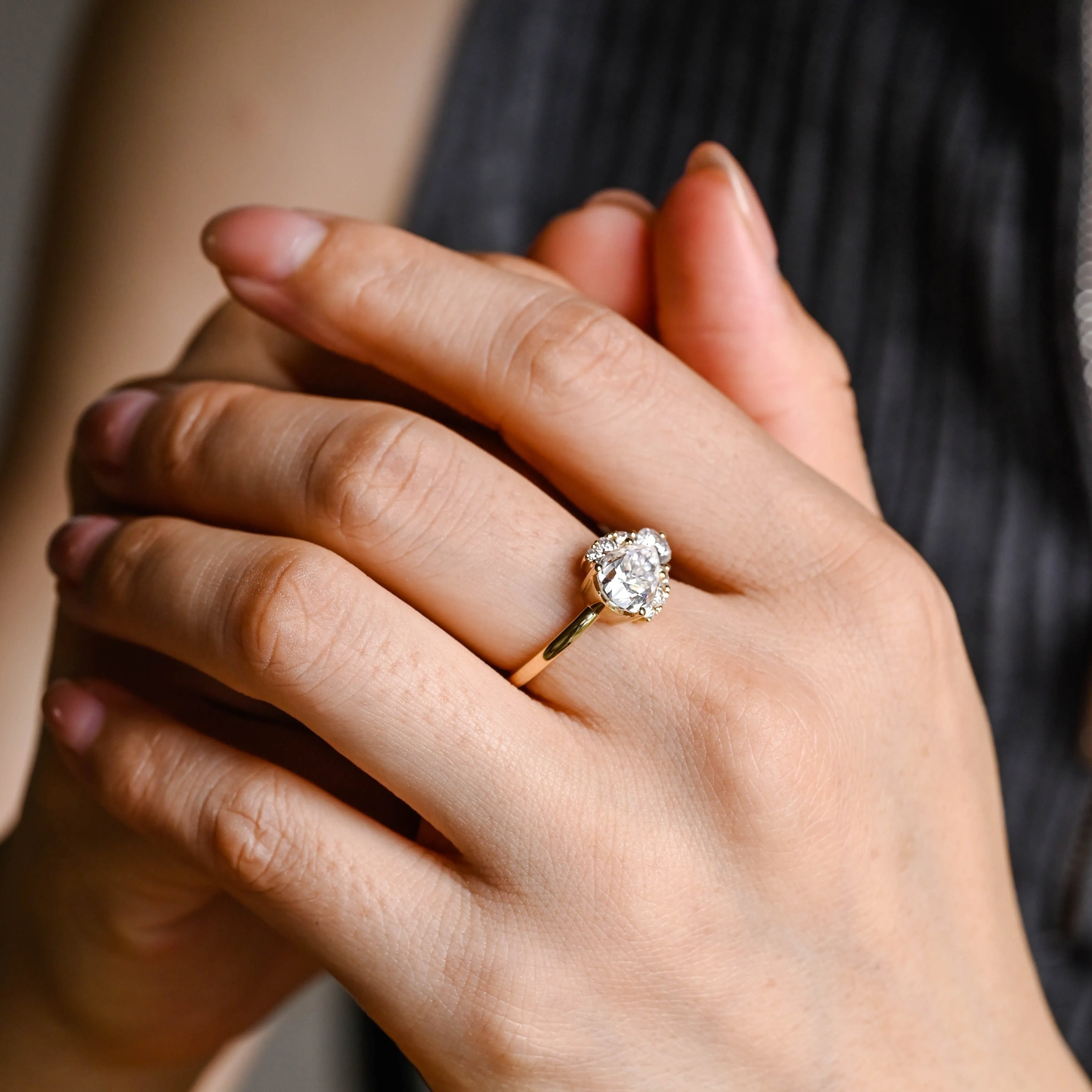 Solid Gold Pear Cut Moissanite Engagement Ring Halo Ring sold by Causyou product image thumbnail 3