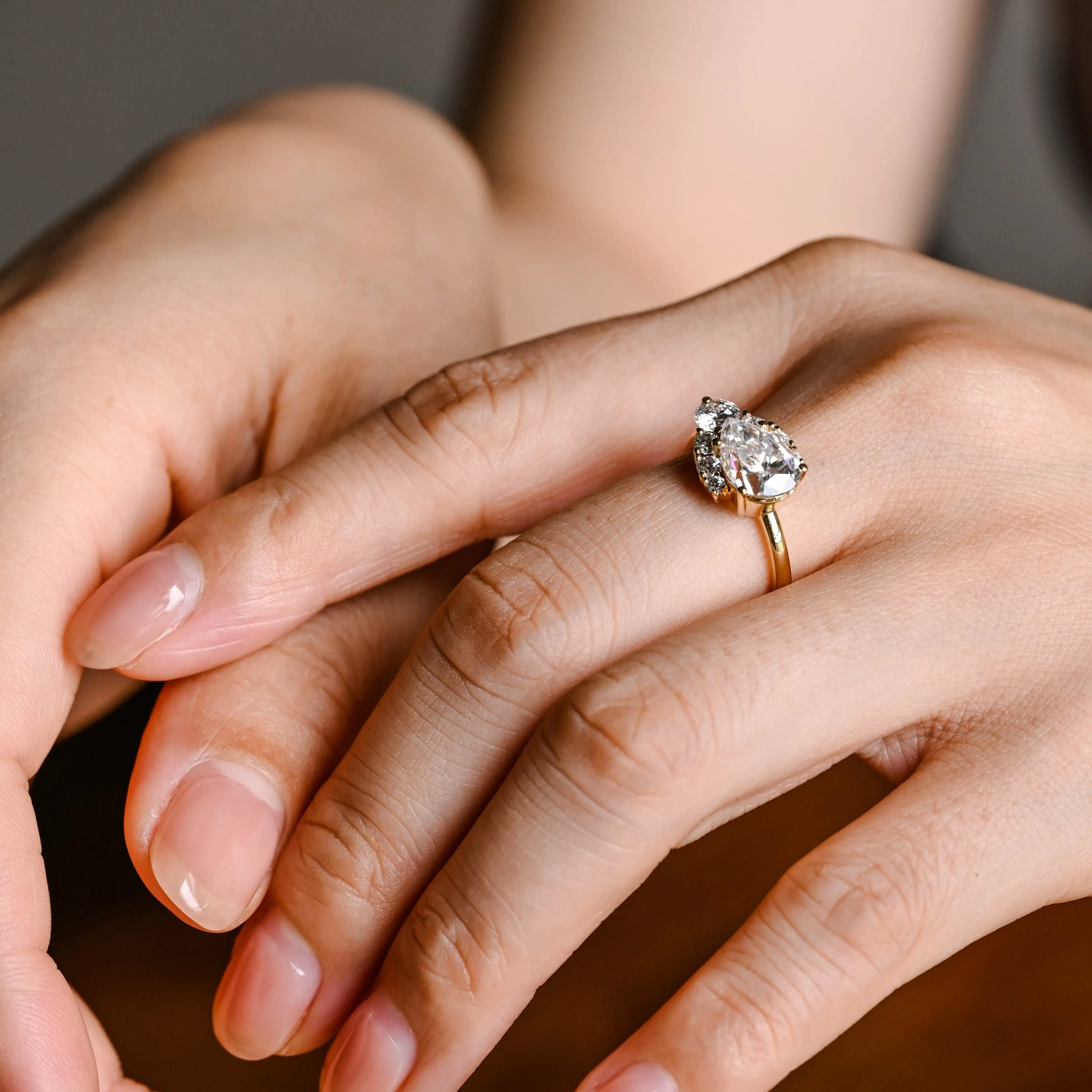 Solid Gold Pear Cut Moissanite Engagement Ring Halo Ring sold by Causyou product image thumbnail 4