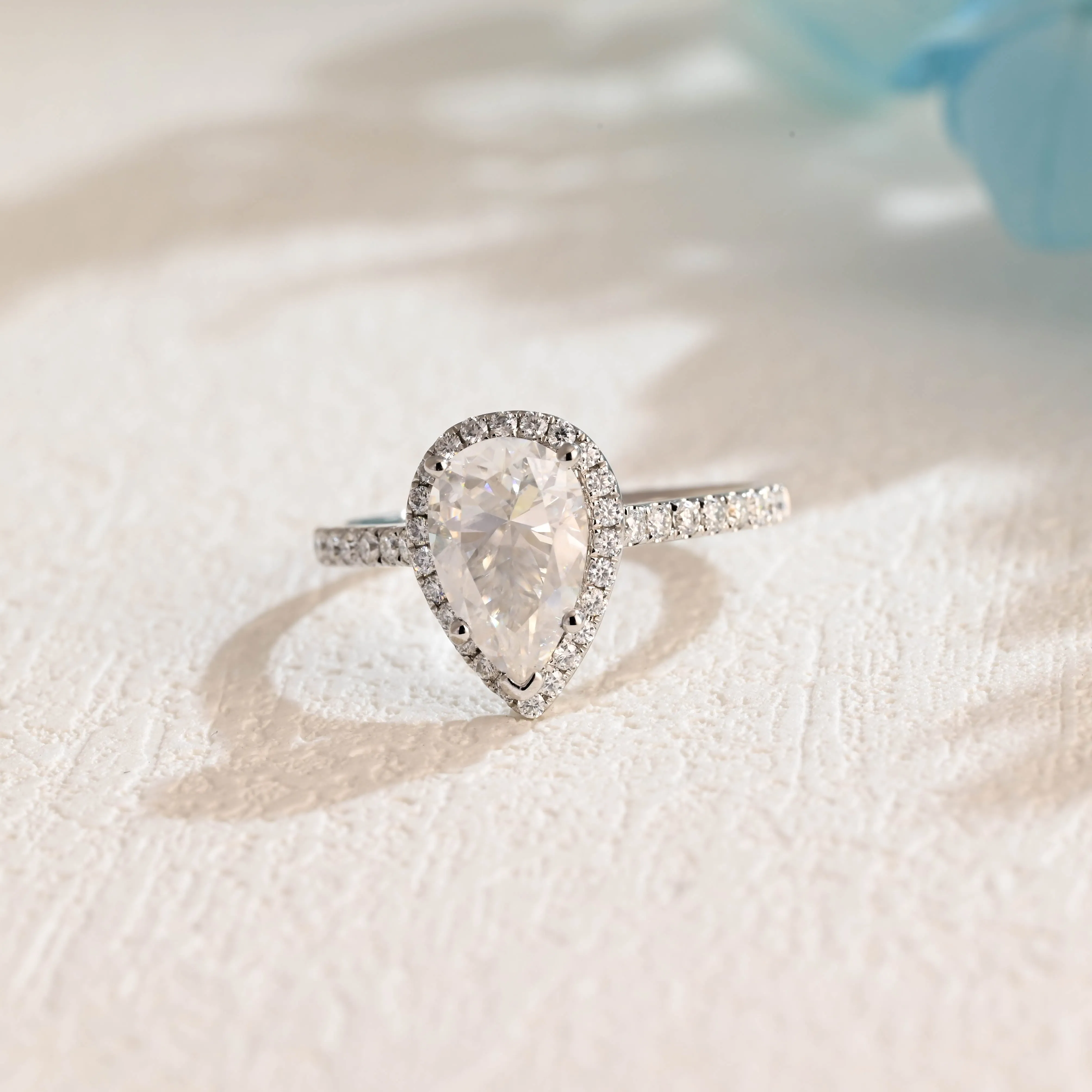 Solid Gold Pear Cut Moissanite Engagement Ring Halo Ring sold by Causyou