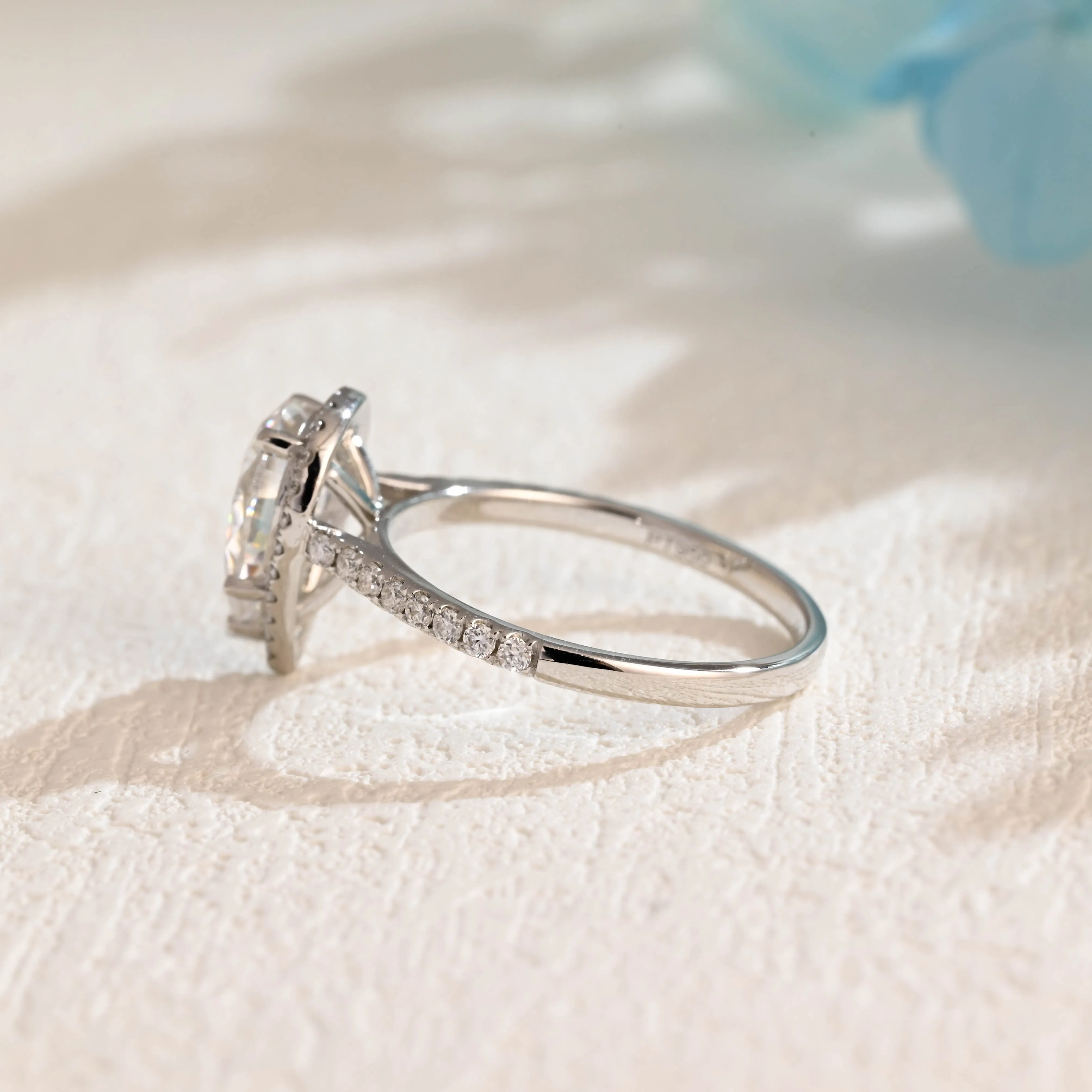 Solid Gold Pear Cut Moissanite Engagement Ring Halo Ring sold by Causyou product image thumbnail 5