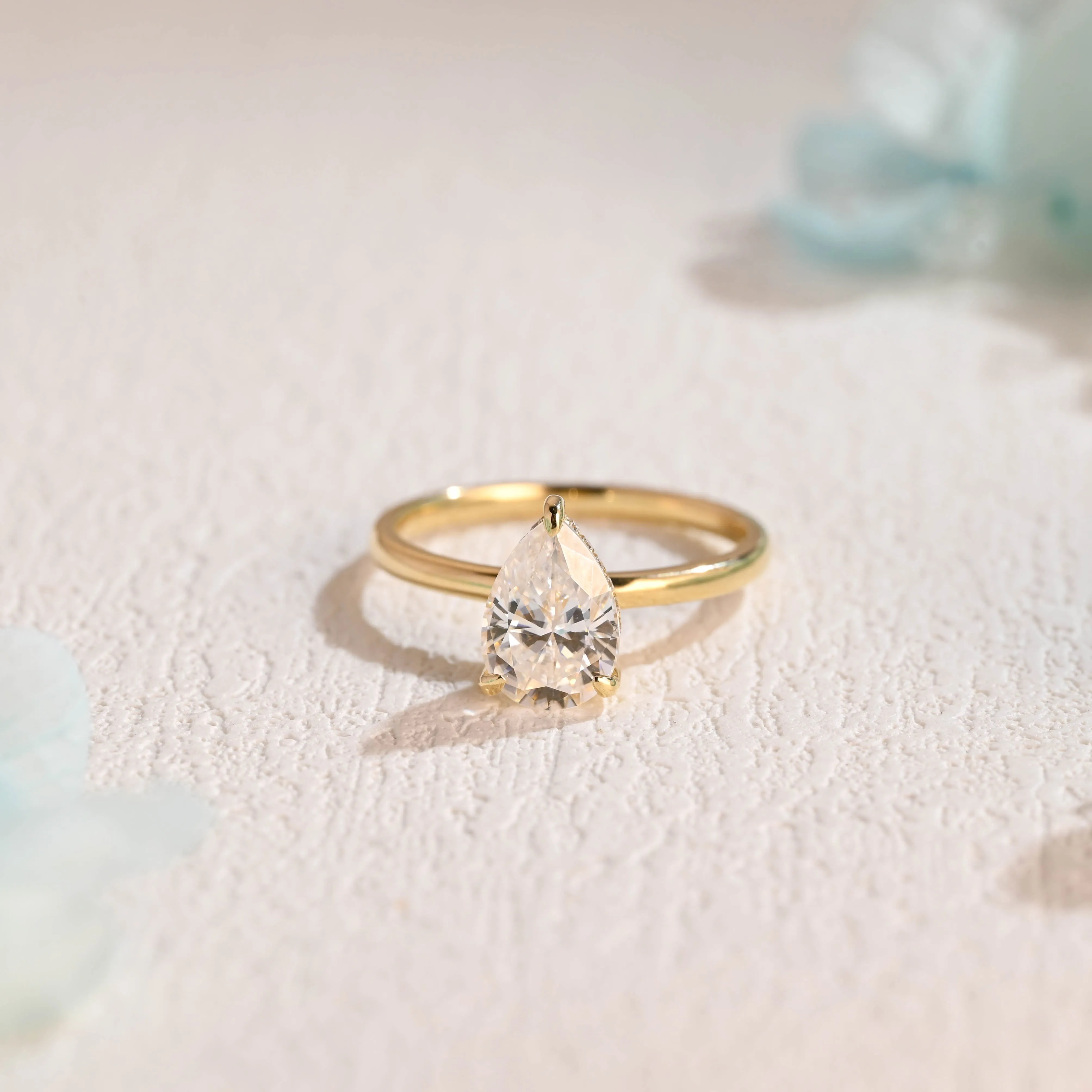 Solid Gold Pear Cut Moissanite Engagement Ring Hidden Halo sold by Causyou product image thumbnail 5