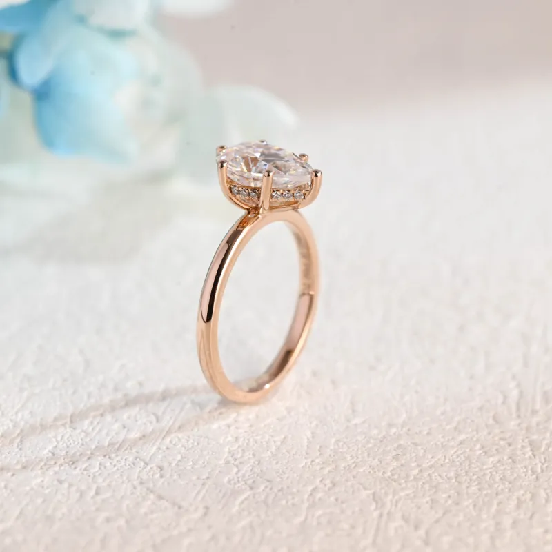 Solid Gold Pear Cut Moissanite Engagement Ring Hidden Halo sold by Causyou
