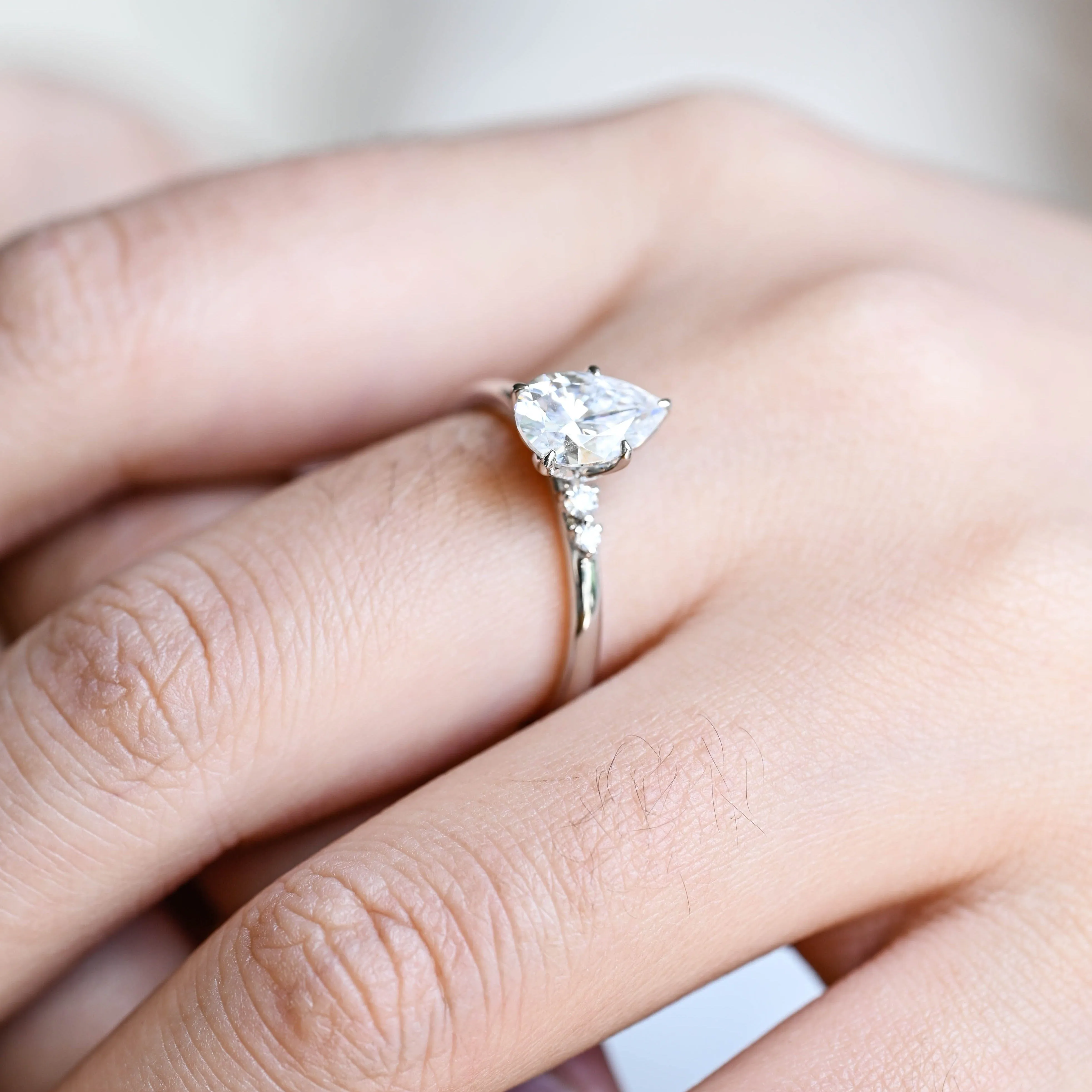 Solid Gold Pear Cut Moissanite Engagement Ring, Tulip Ring sold by Causyou product image thumbnail 3