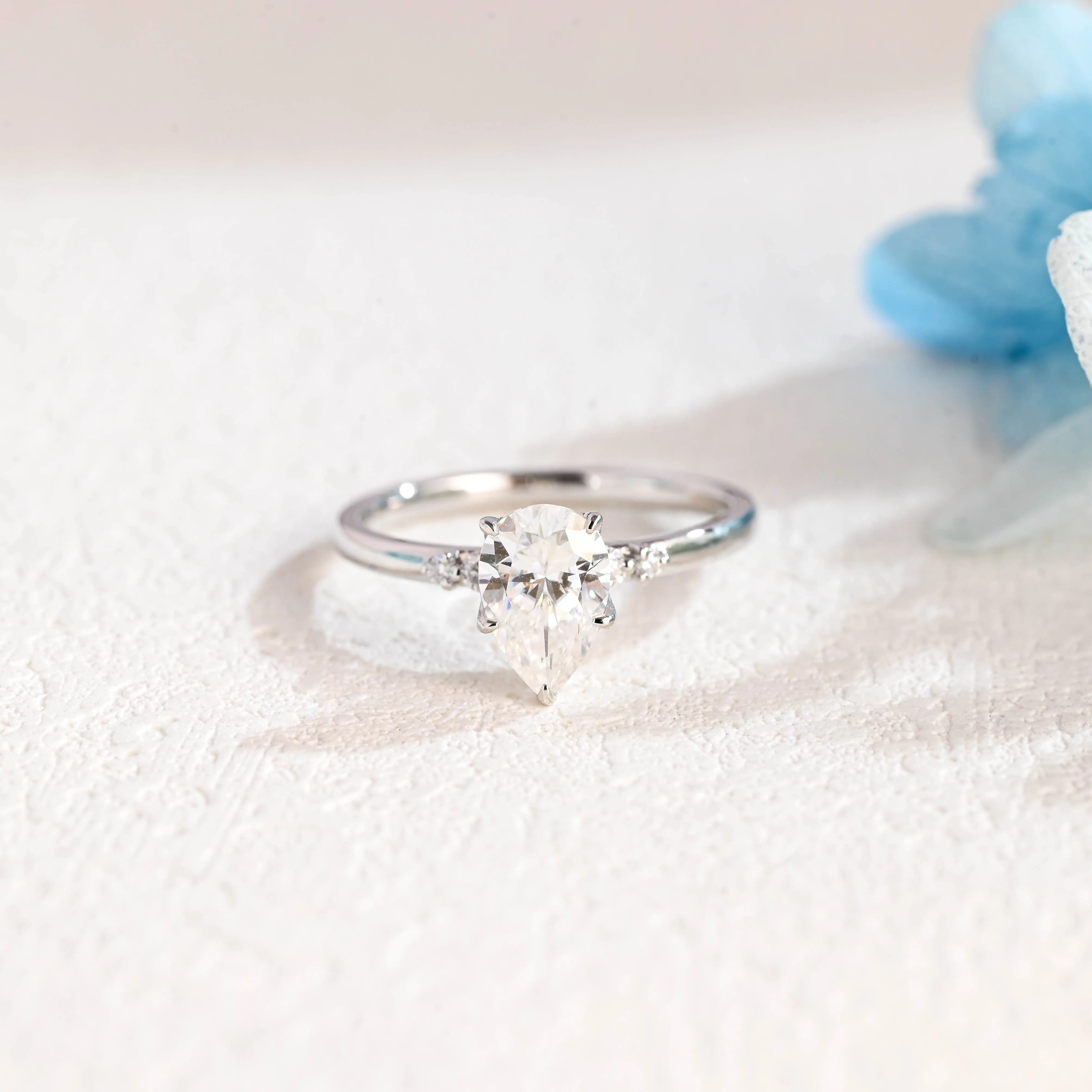 Solid Gold Pear Cut Moissanite Engagement Ring, Tulip Ring sold by Causyou