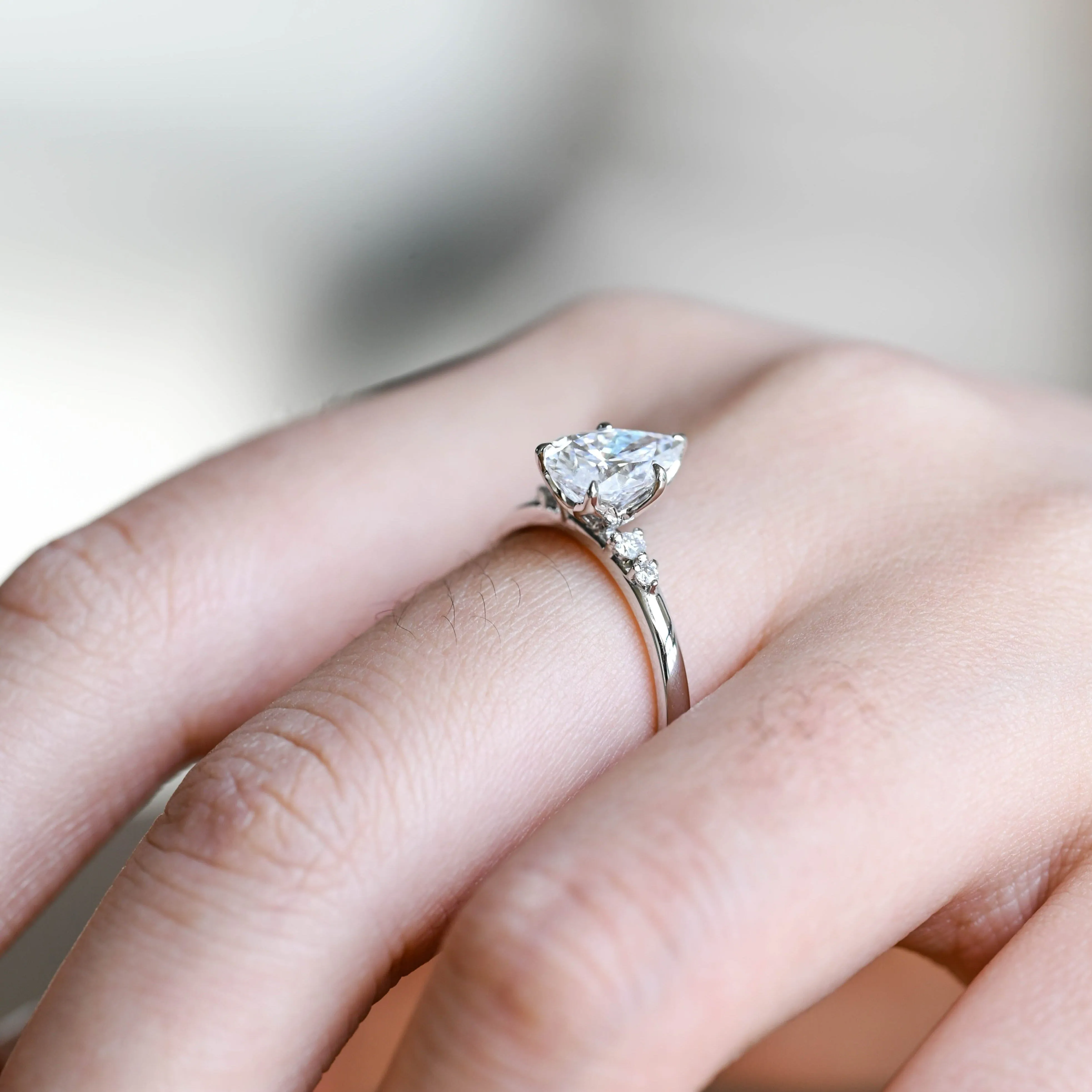 Solid Gold Pear Cut Moissanite Engagement Ring, Tulip Ring sold by Causyou product image thumbnail 2