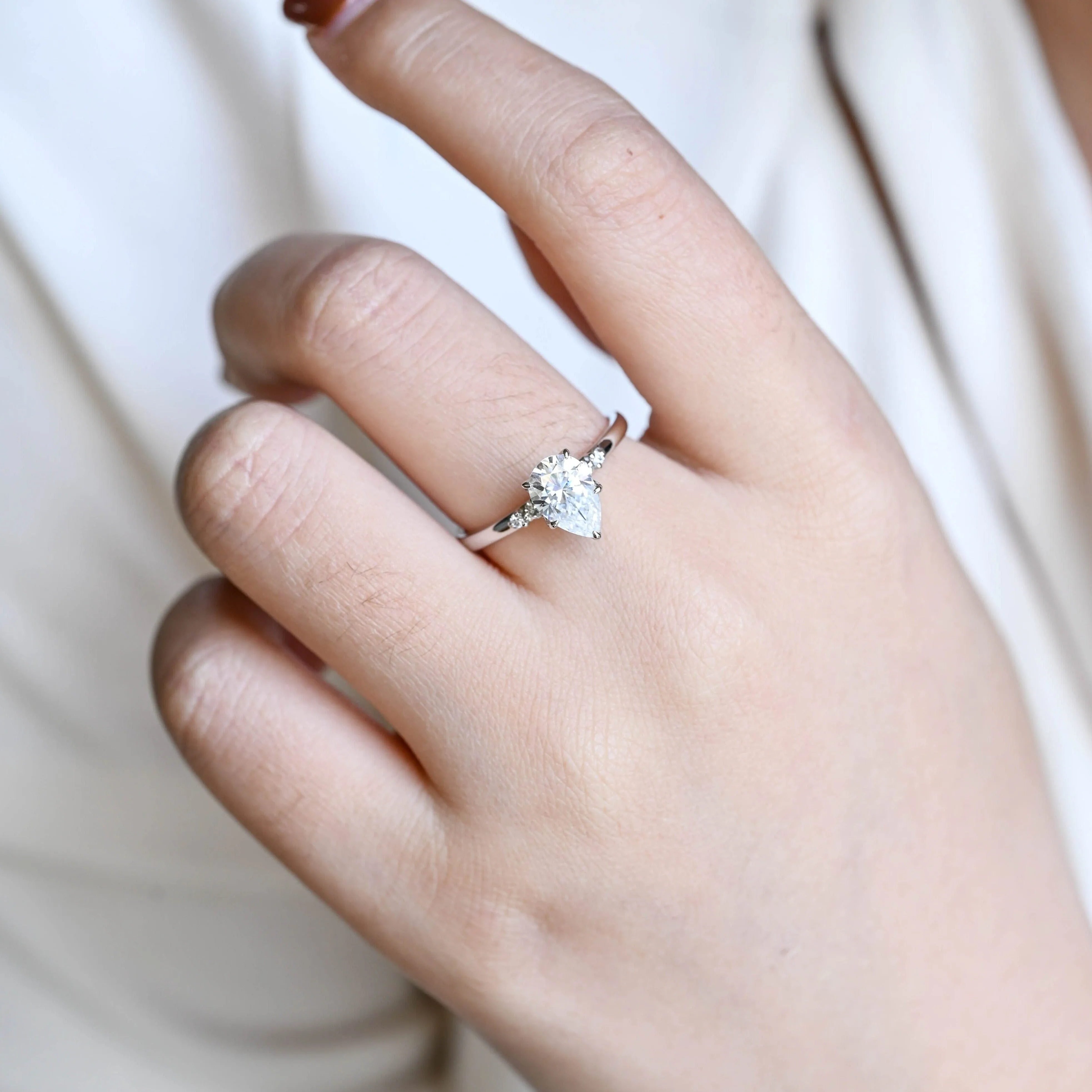 Solid Gold Pear Cut Moissanite Engagement Ring, Tulip Ring sold by Causyou product image thumbnail 4