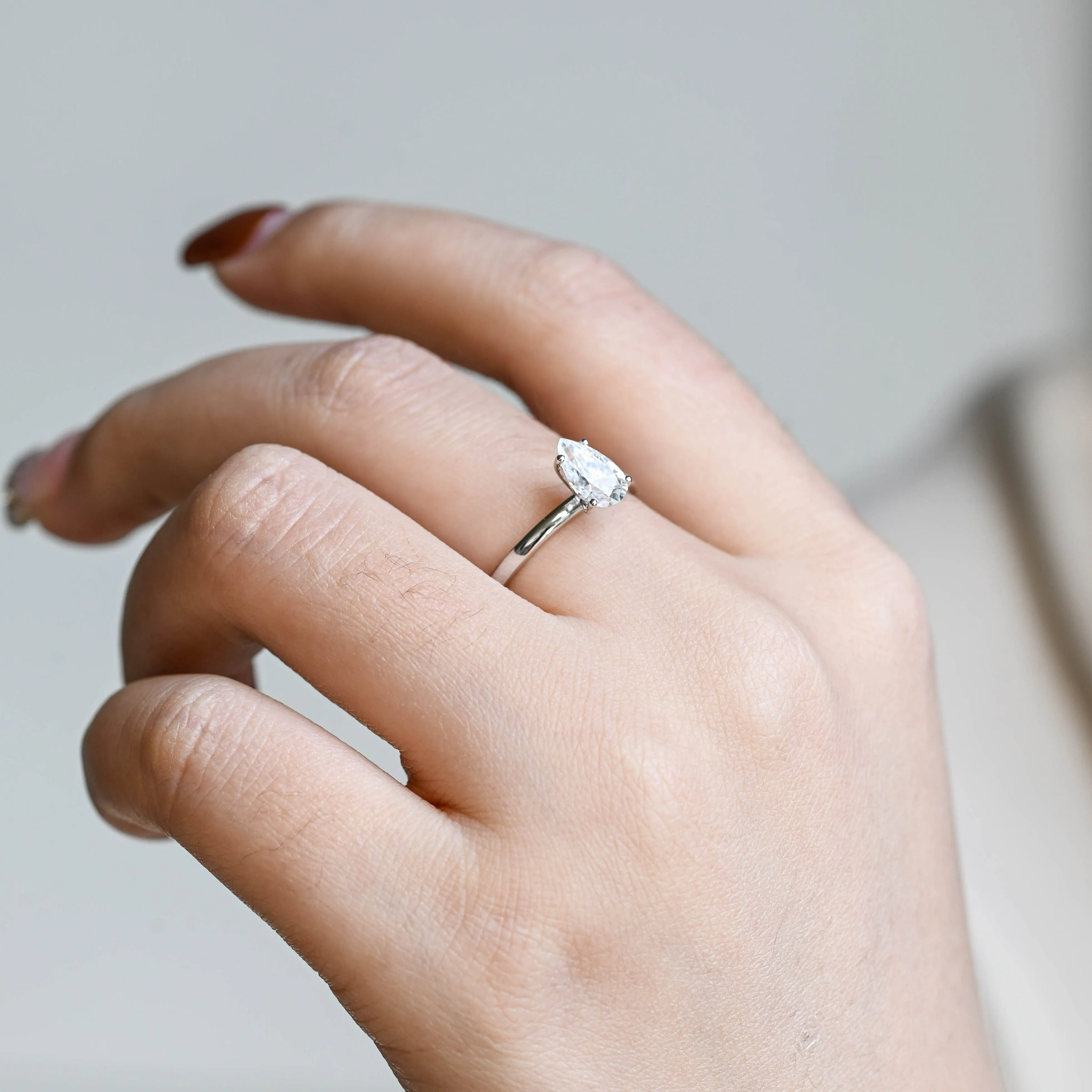 Solid Gold Pear Cut Moissanite Engagement Ring, Solitaire Ring sold by Causyou product image thumbnail 4