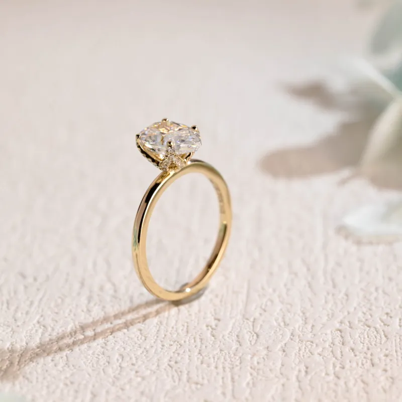 Solid Gold Pear Cut Moissanite Engagement Ring Hidden Halo made by Causyou