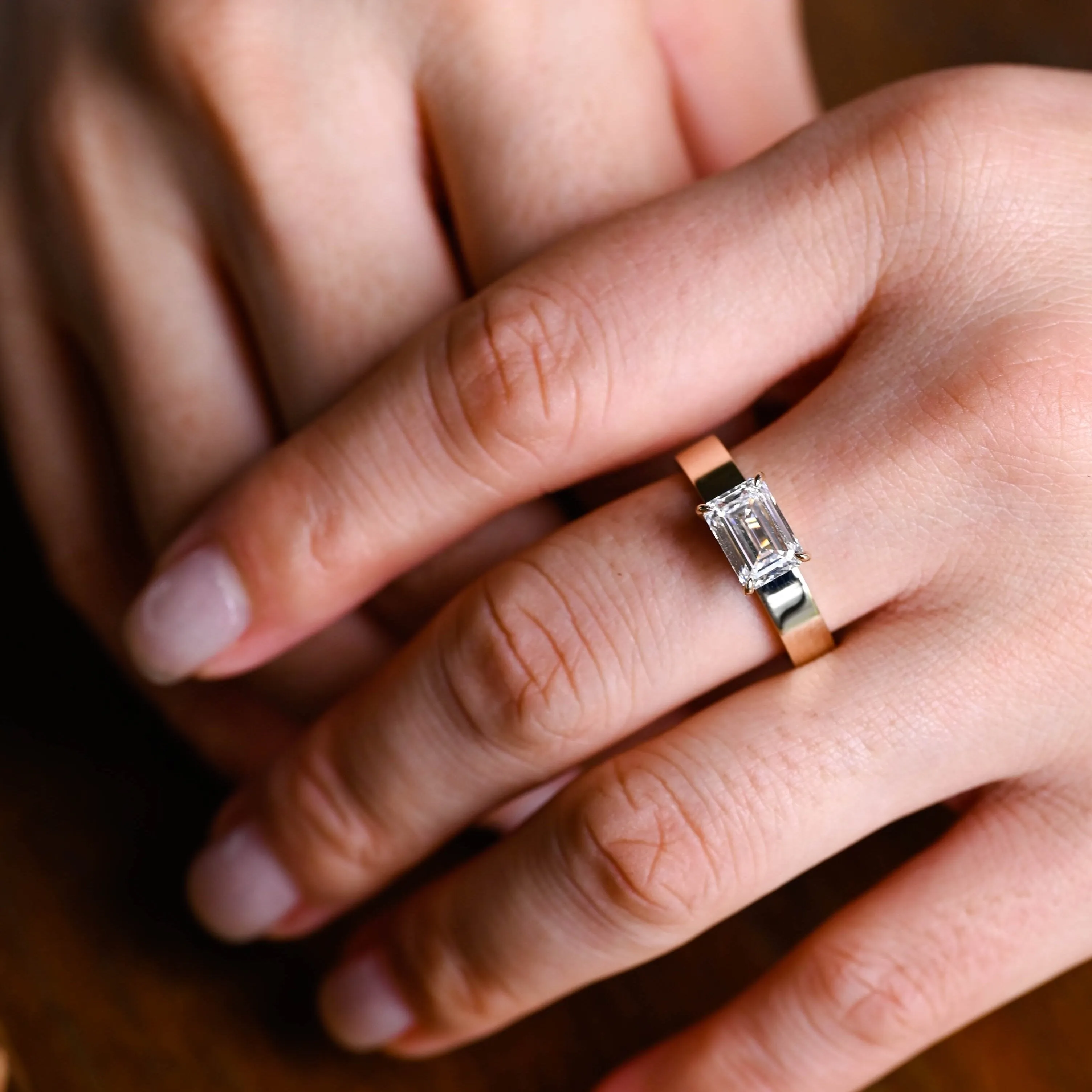 Solid Gold 4mm Width Emerald Cut Moissanite Engagement Ring, Solitaire Ring sold by Causyou product image thumbnail 2