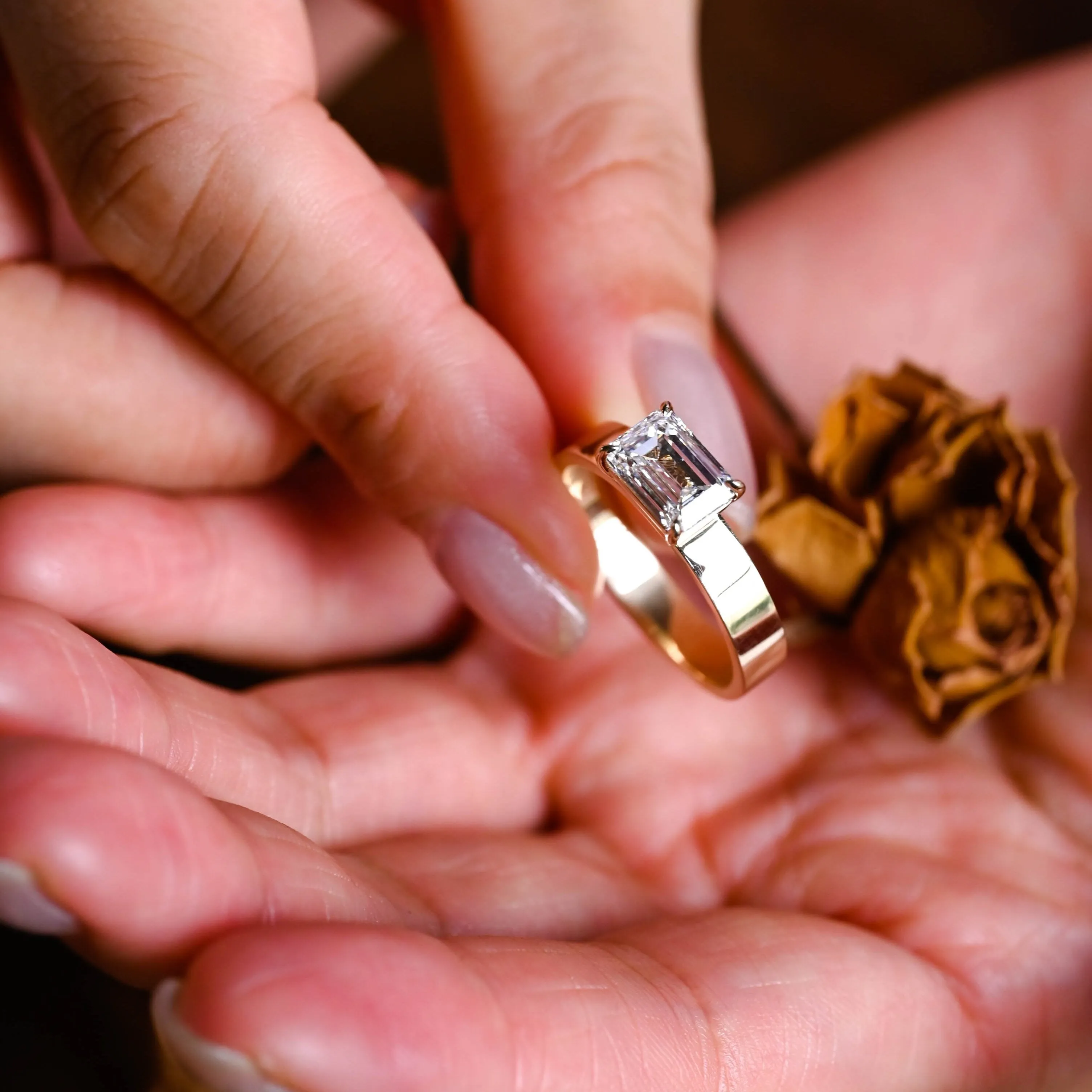 Solid Gold 4mm Width Emerald Cut Moissanite Engagement Ring, Solitaire Ring sold by Causyou product image thumbnail 4