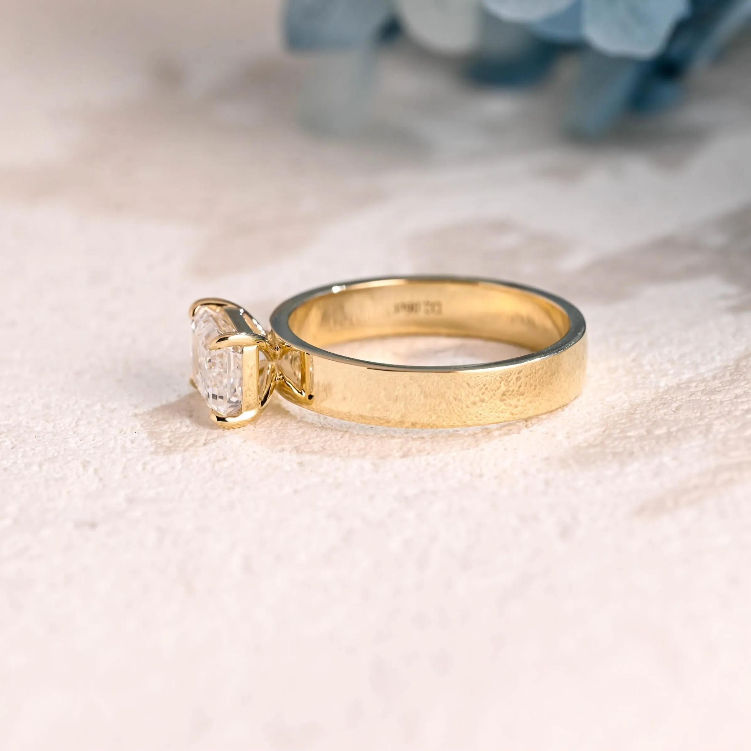 Solid Gold 4mm Width Emerald Cut Moissanite Engagement Ring, Solitaire Ring sold by Causyou product image thumbnail 5