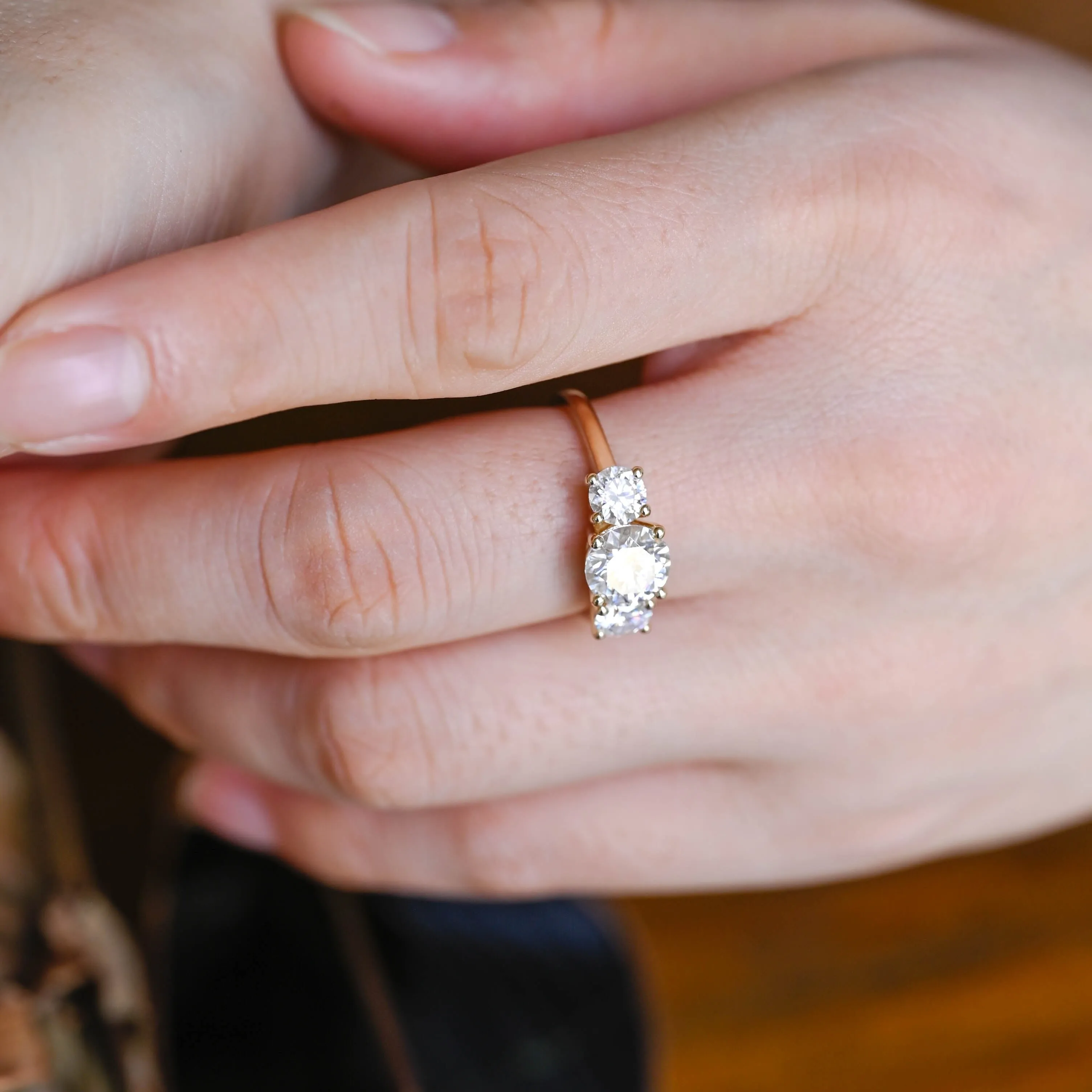 Solid Gold Three Stone Round Cut Moissanite Engagement Ring sold by Causyou product image thumbnail 3