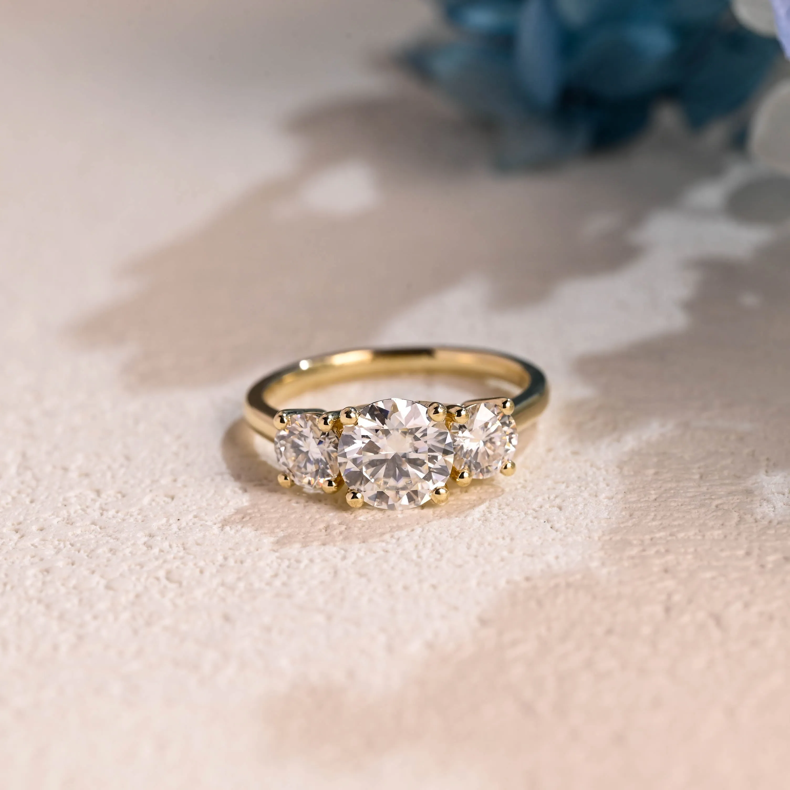 Solid Gold Three Stone Round Cut Moissanite Engagement Ring sold by Causyou